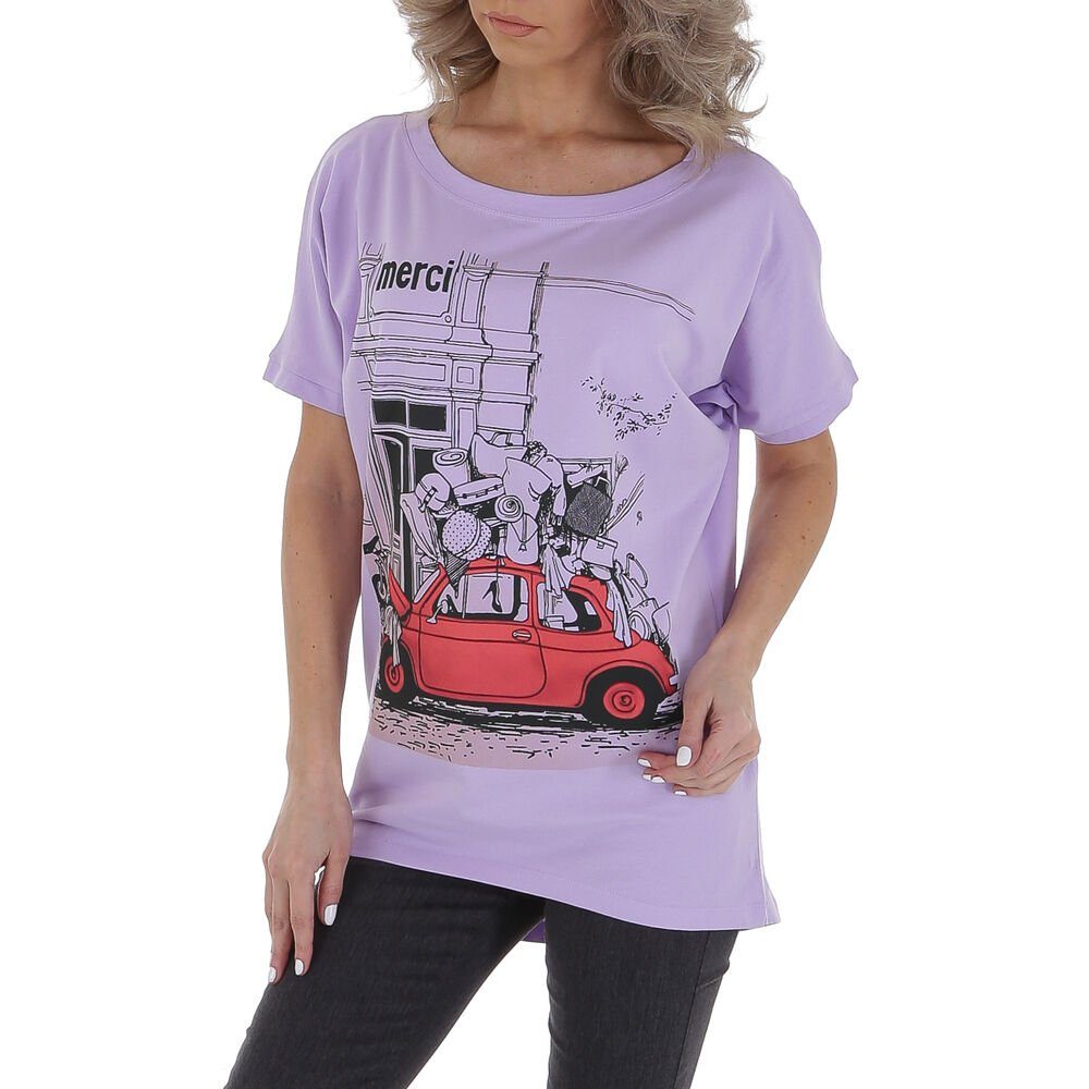 Ital-Design T-Shirt Damen Freizeit Print T-Shirt in Lila Stretch