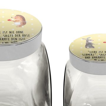 Mr. & Mrs. Panda Vorratsglas XL 2000ml Hase Igel - Gelb Pastell - Geschenk, Liebe Spruch, Tiere, T, Premium Glas, (1-tlg), Mit Motiv