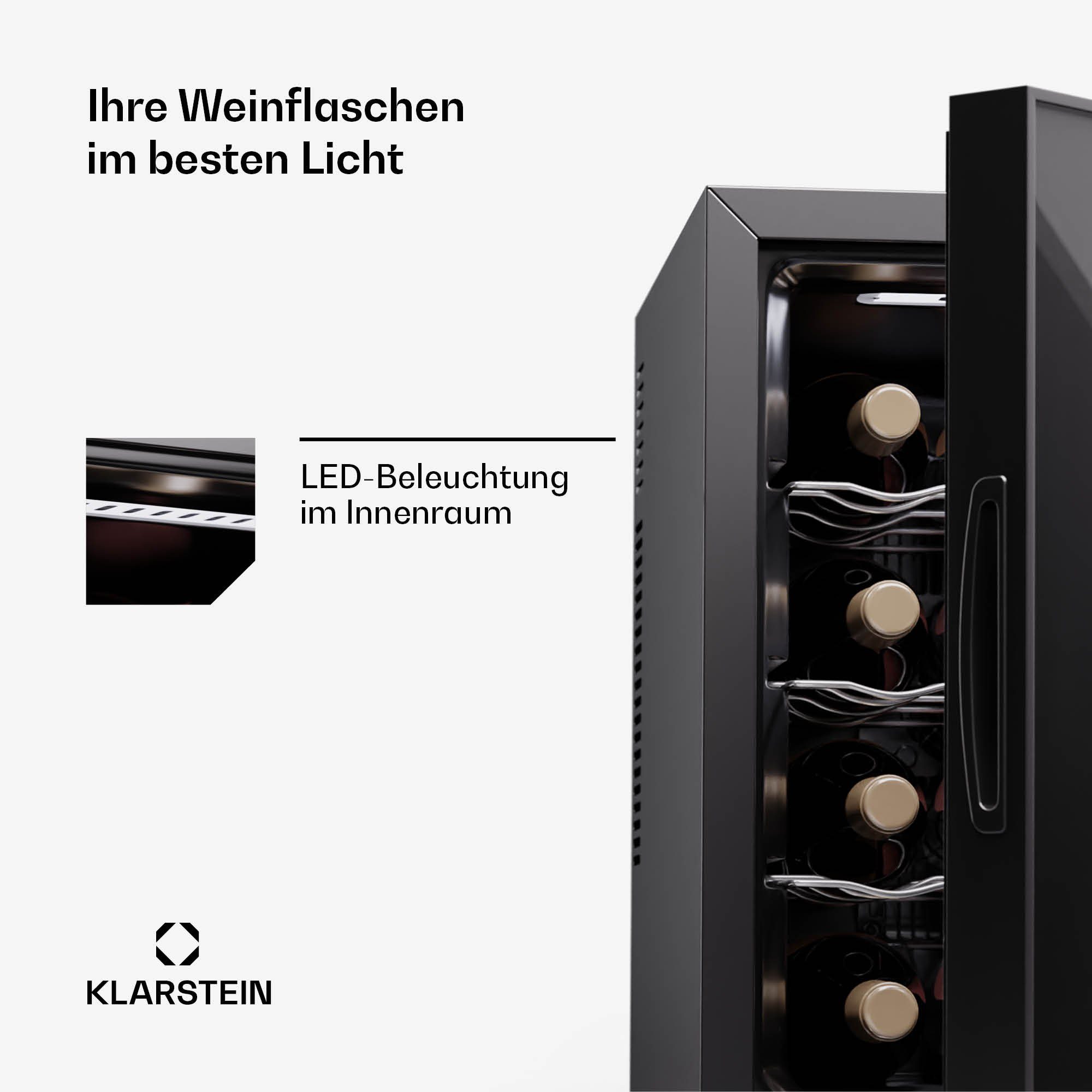 Klarstein Weinkühlschrank Silent Vino 12 Uno, für 12 Standardflaschen á 0,75l,Wein Flaschenkühlschrank Weintemperierschrank Weinschrank Kühlschrank – Bild 5 von 5