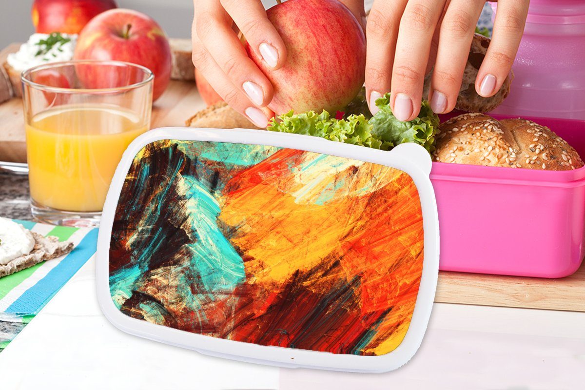Snackbox, rosa Lunchbox Mädchen, Brotdose - MuchoWow Kunststoff, - Erwachsene, Öl, (2-tlg), für Kinder, Brotbox Gemälde Kunststoff Abstrakt