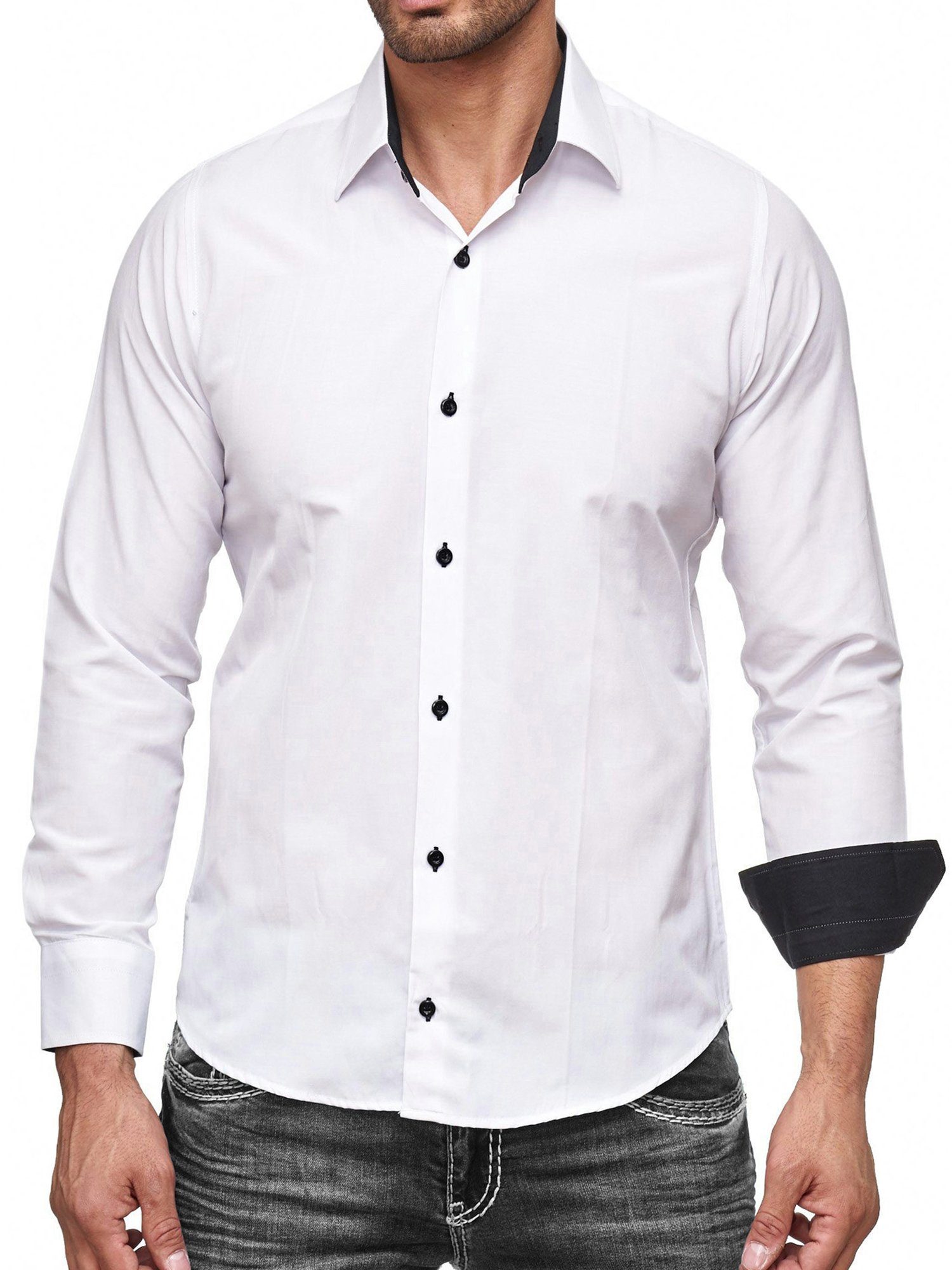 Baxboy Langarmhemd Kentkragen Businesshemd Slim Fit Hemd mit farblich abgesetzten B-444