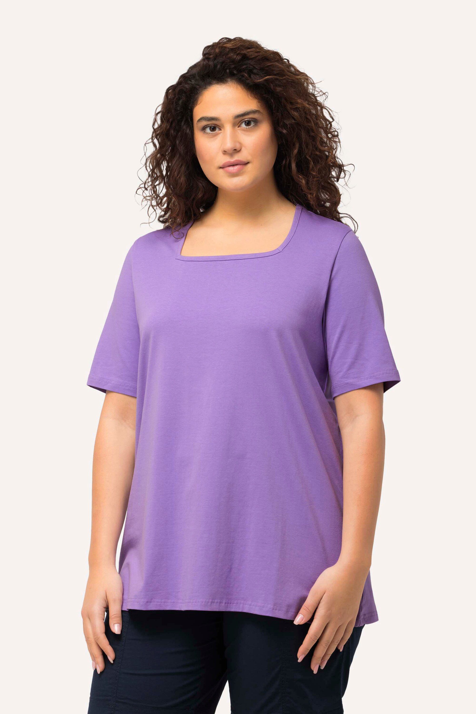 Ulla Popken T-Shirt T-Shirt A-Linie Carré-Ausschnitt Halbarm