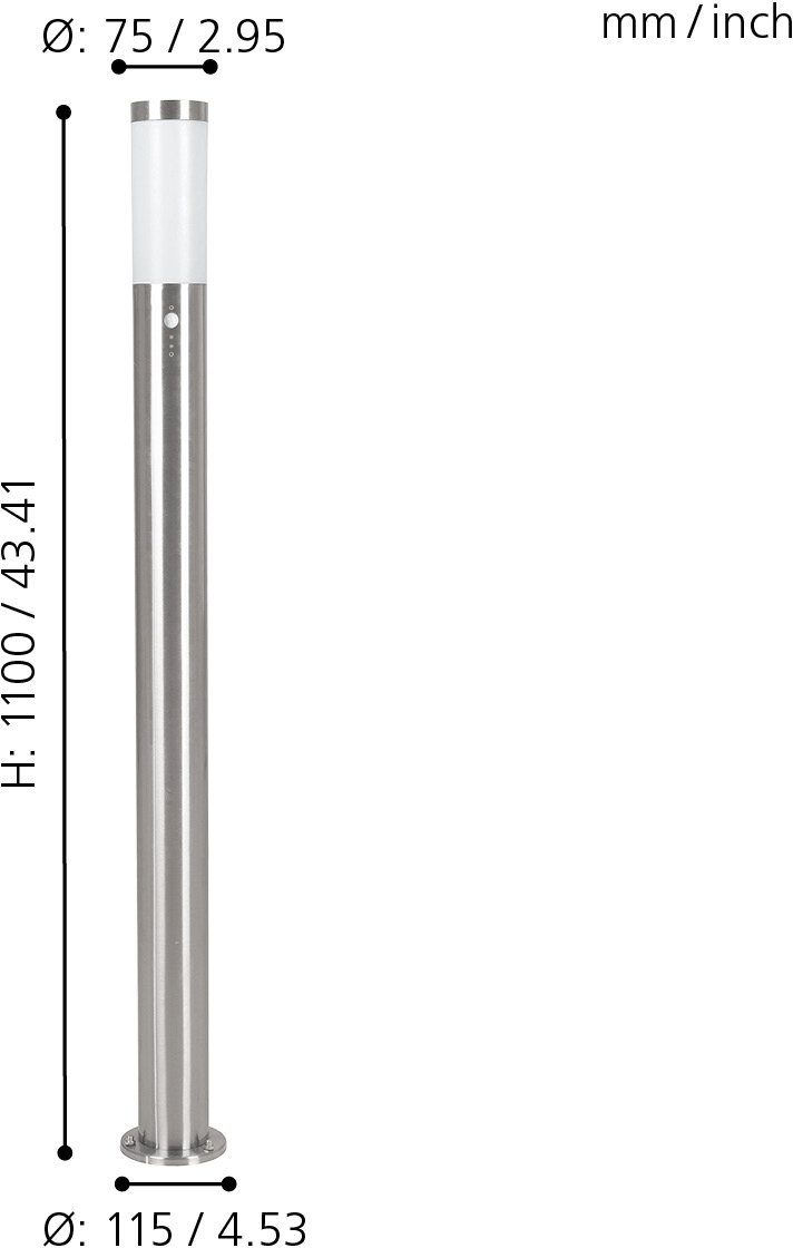 EGLO Stehlampe HELSINKI Stehlampe, Edelstahl und Kunststoff, IP65, Außenlampe, Lampe, Dimmfunktion, Leuchtdauer einstellbar, ohne Leuchtmittel, Stehleuchte, H110 x Ø7,5 cm, edelstahl, 1X12W exkl.