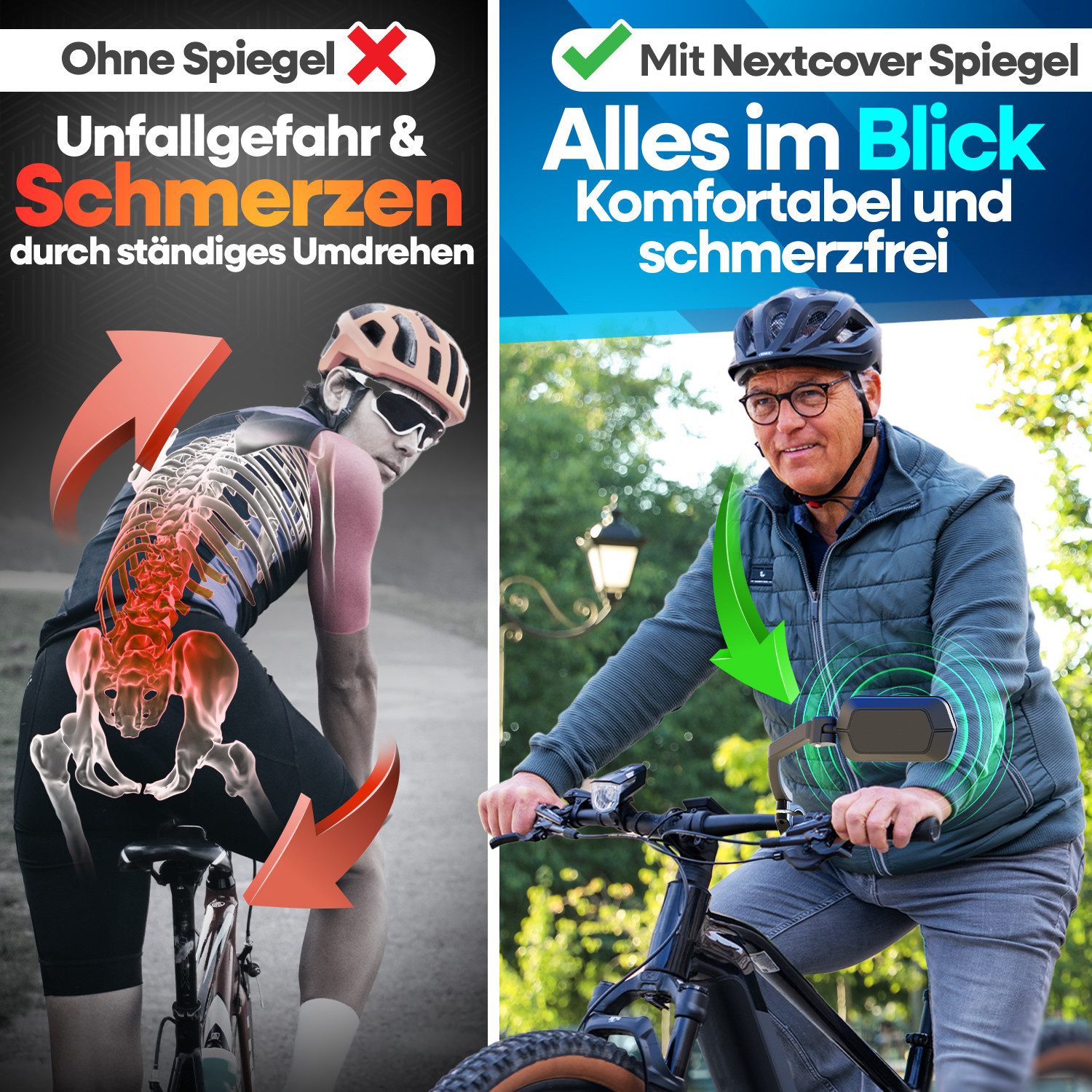 Nextcover Fahrradspiegel NEXTCOVER® Fahrradspiegel für Lenker mit ProVision-Echtglas