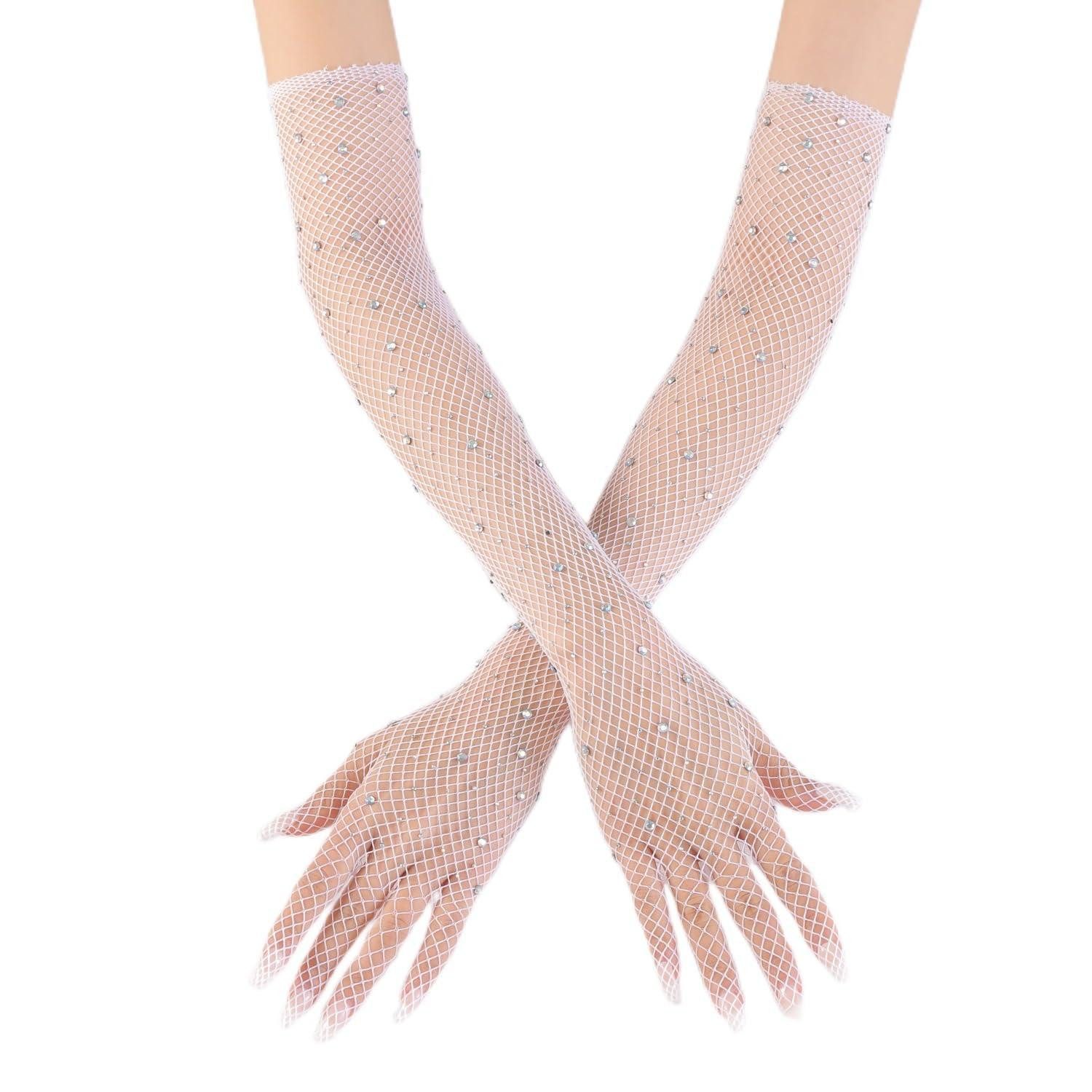 LuxusKollektion Abendhandschuhe Lange Netzhandschuhe mit Strass (1-St)