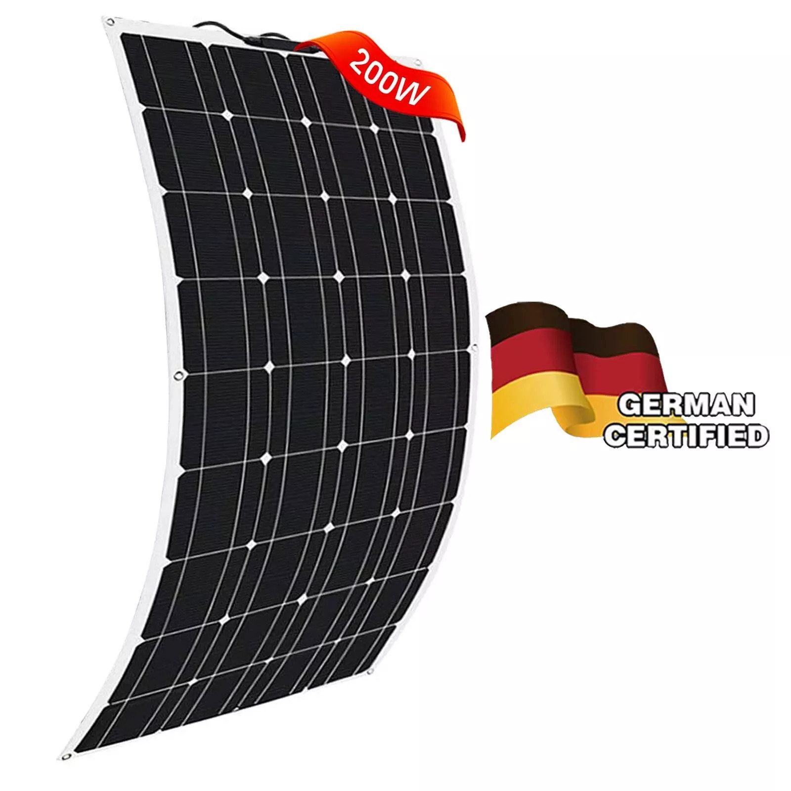 Rhein Beleuchtung Solarmodul 200W 18V Flexibles Solarpanel, (1-St., flexibles solarpanel, flexible solarmodule, photovoltaik panel), Monokristallines Design, leicht, langlebig und flexibel installierbar