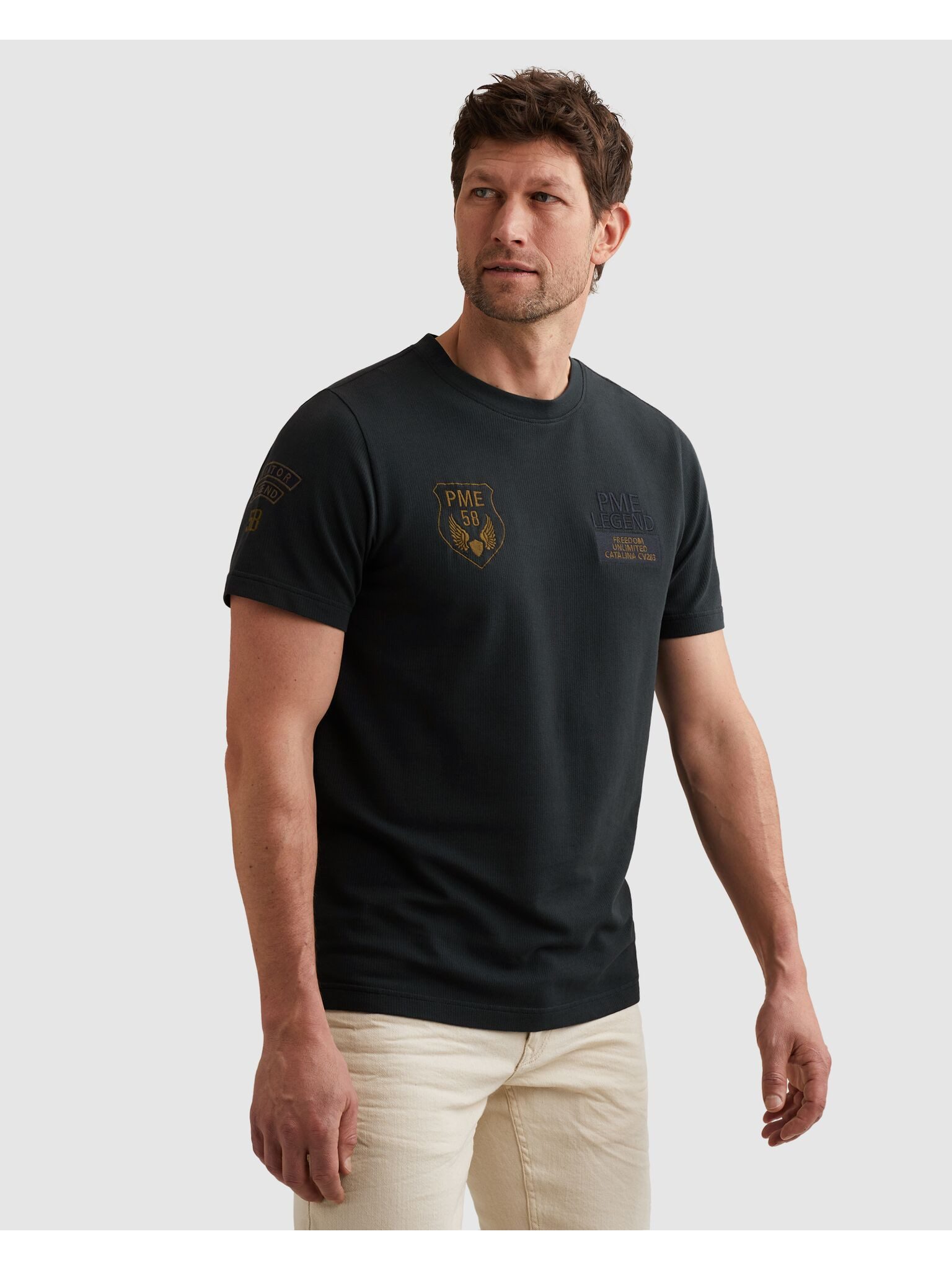 PME LEGEND T-Shirt Short sleeve r-neck flat waffle jersey mit Logo Prints