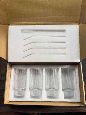 XDeer Gläser-Set [4 PACK, 350 ML] Gerippte Glasbecher mit Strohhalmen,Stapelbare, Stapelbare Glaswaren,Origami-Stil Glasbecher