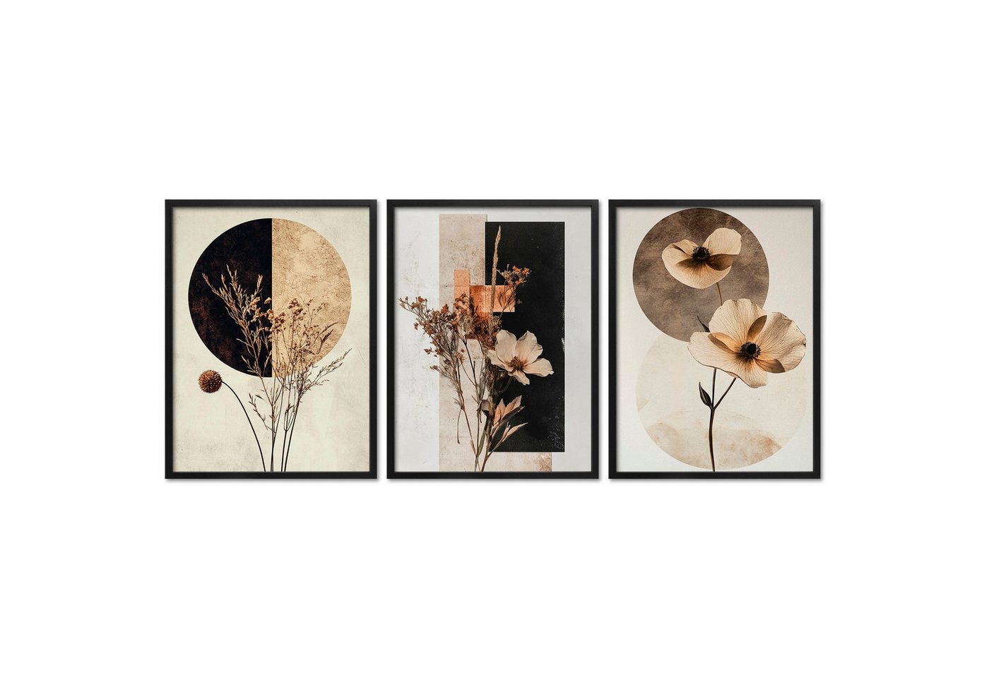 ARTFAVES Bilder-Collage Poster Set Abstract Flower Art 1 I mehrteilige Bilderwand I Wandbilder, (Wandbilder modern, 3 St)