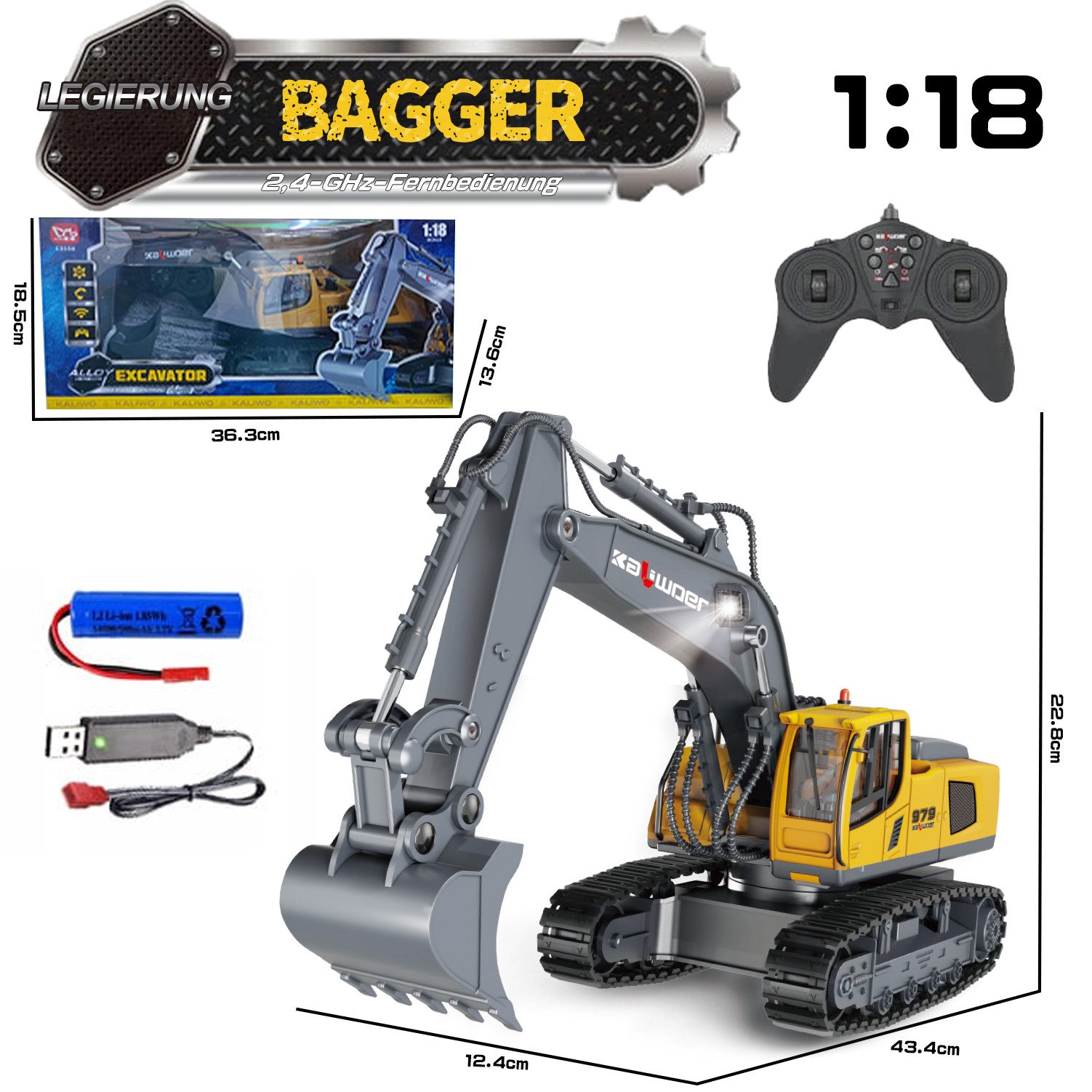 Esun RC-Bagger Ferngesteuerter Bagger Spielzeug, 1:18 günstig online kaufen