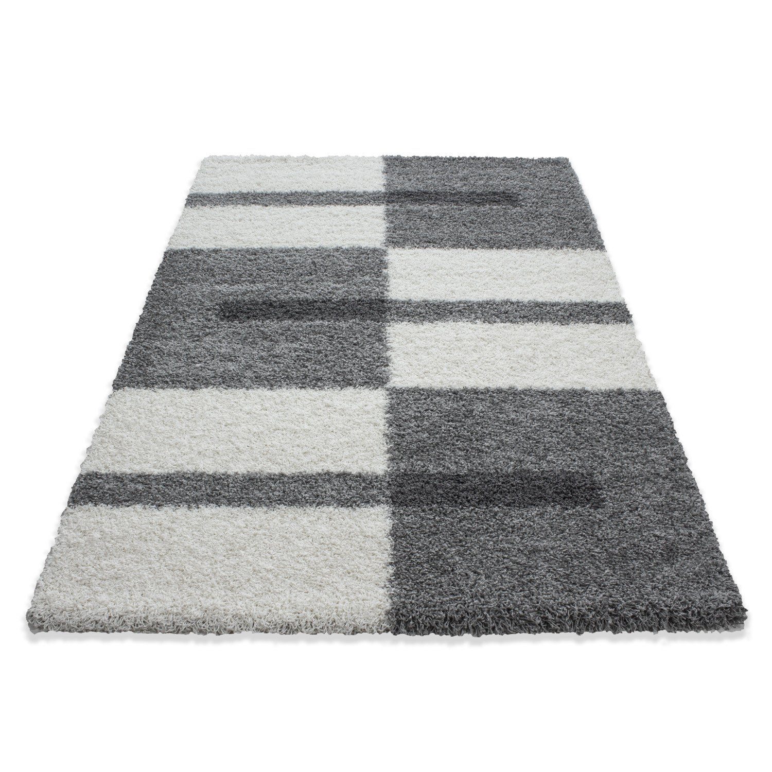 Stilvoll Günstig Hochflor-Teppich mit Karo-Design für Wohnzimmer, Läufer, Höhe: 30 mm