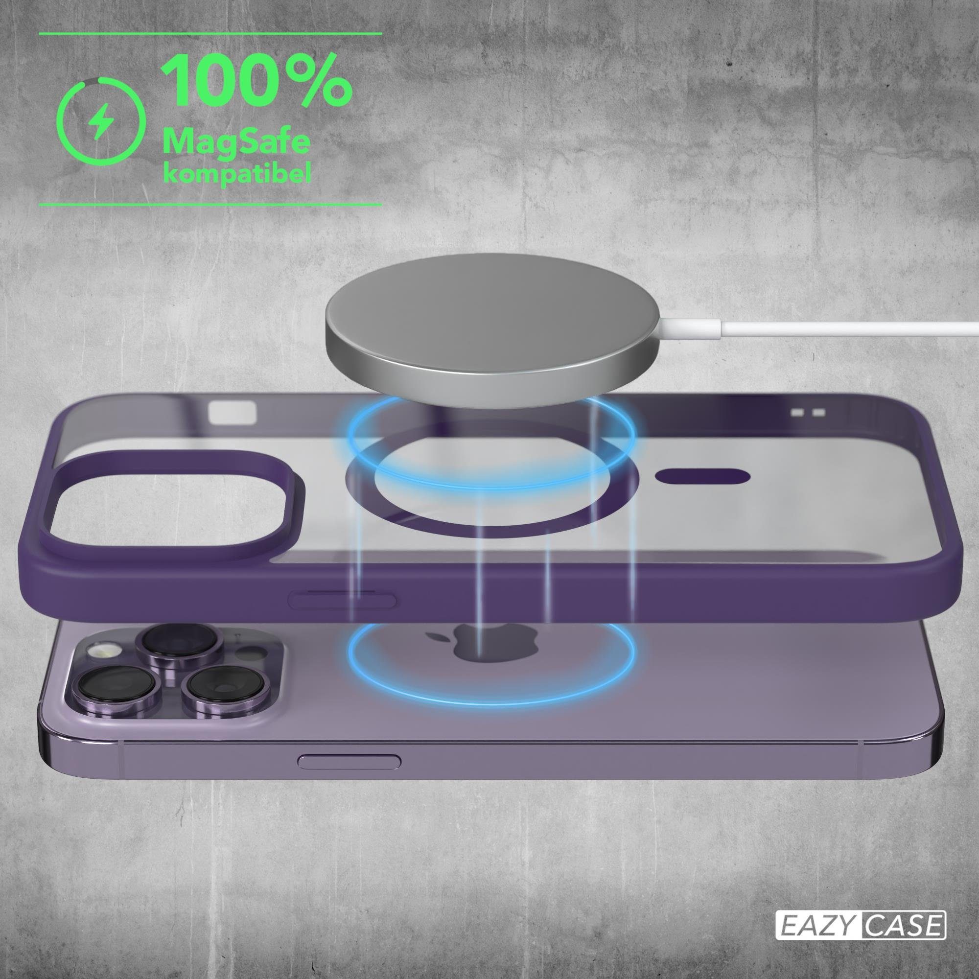 EAZY CASE Handyhülle Transparente Hülle mit MagSafe iPhone 14 Pro Max 6,7 Zoll, Hülle mit Kameraschutz, Smart Case kompatibel mit Magsafe, Violett
