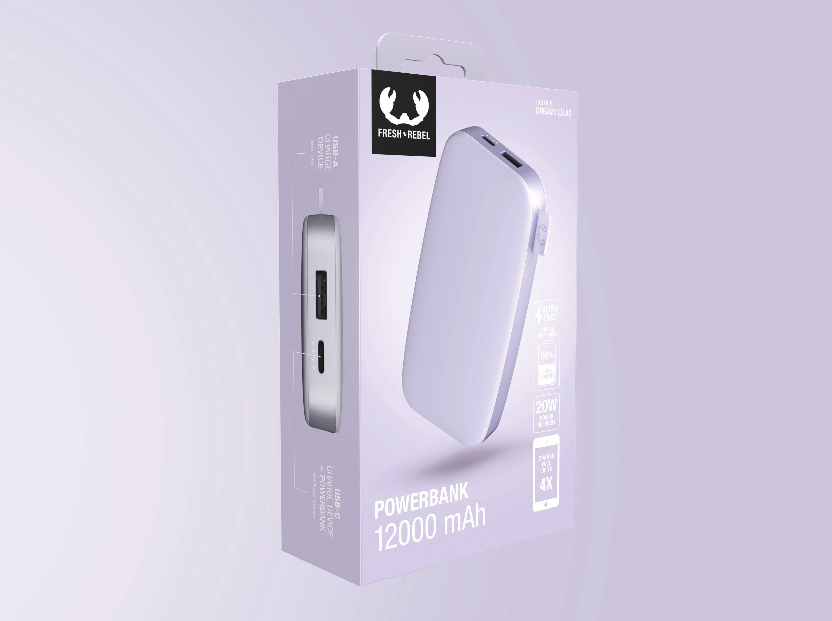 Fresh´n Rebel Fast PD & Power USB-C, 20W mit lila Powerbank Pack 12000mAh Ultra Charge