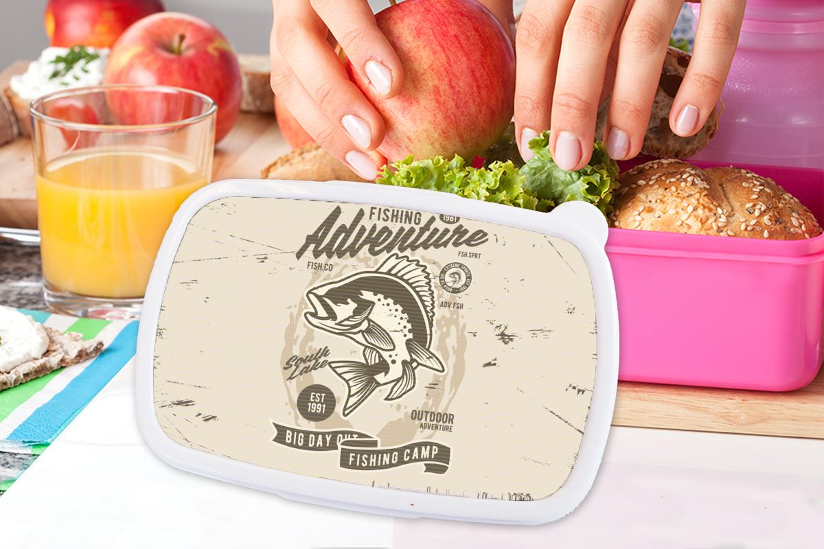 Brotdose MuchoWow Briefe Vintage - - für Kinder, Lunchbox Kunststoff Fisch (2-tlg), - Kunststoff, Snackbox, Zeichnung, rosa Mädchen, Brotbox Erwachsene,