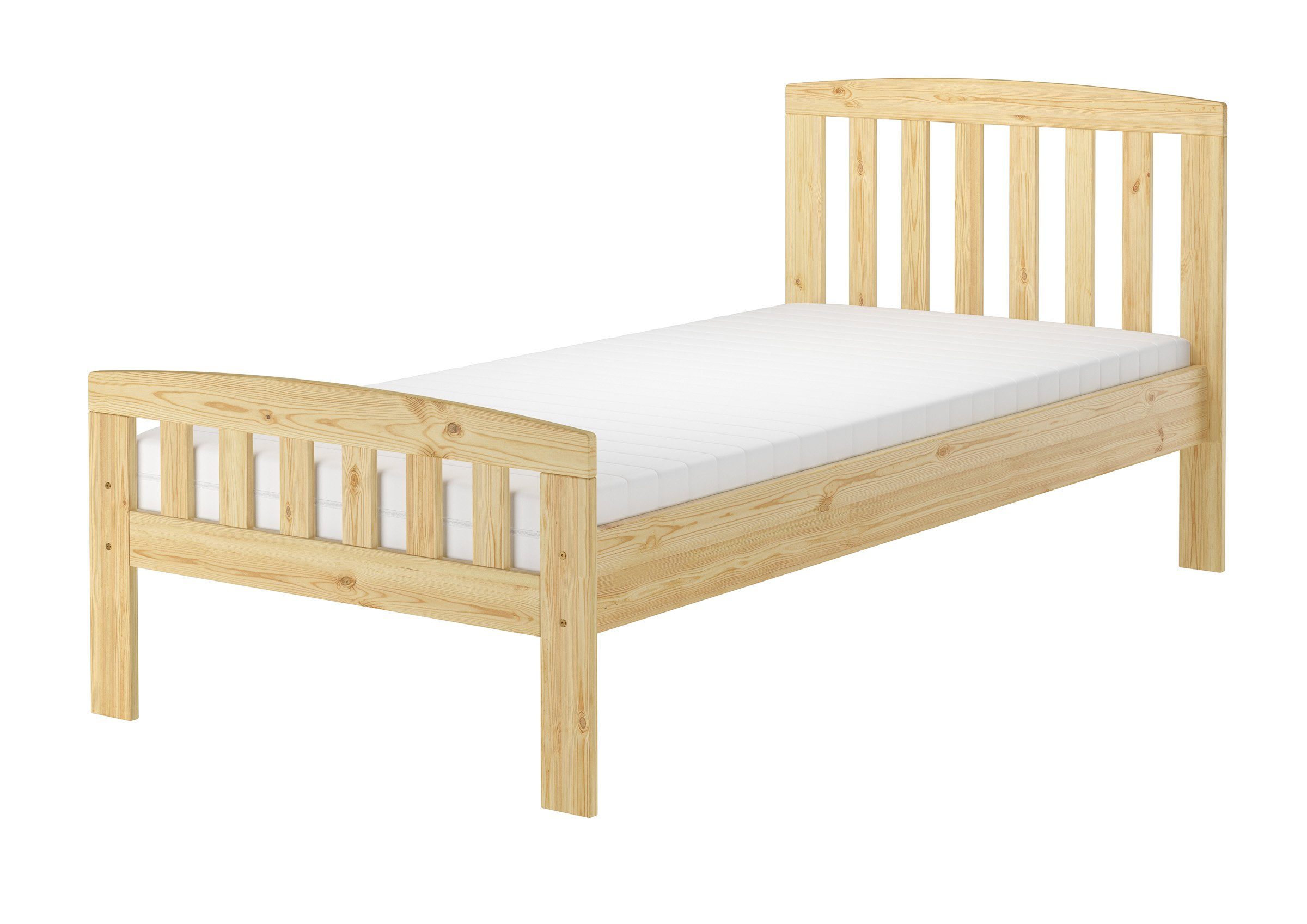 ERST-HOLZ Bett Kieferbett Einzelbett Holzbett 90 x 200 cm Kiefer Massiv Natur, Kieferfarblos lackiert