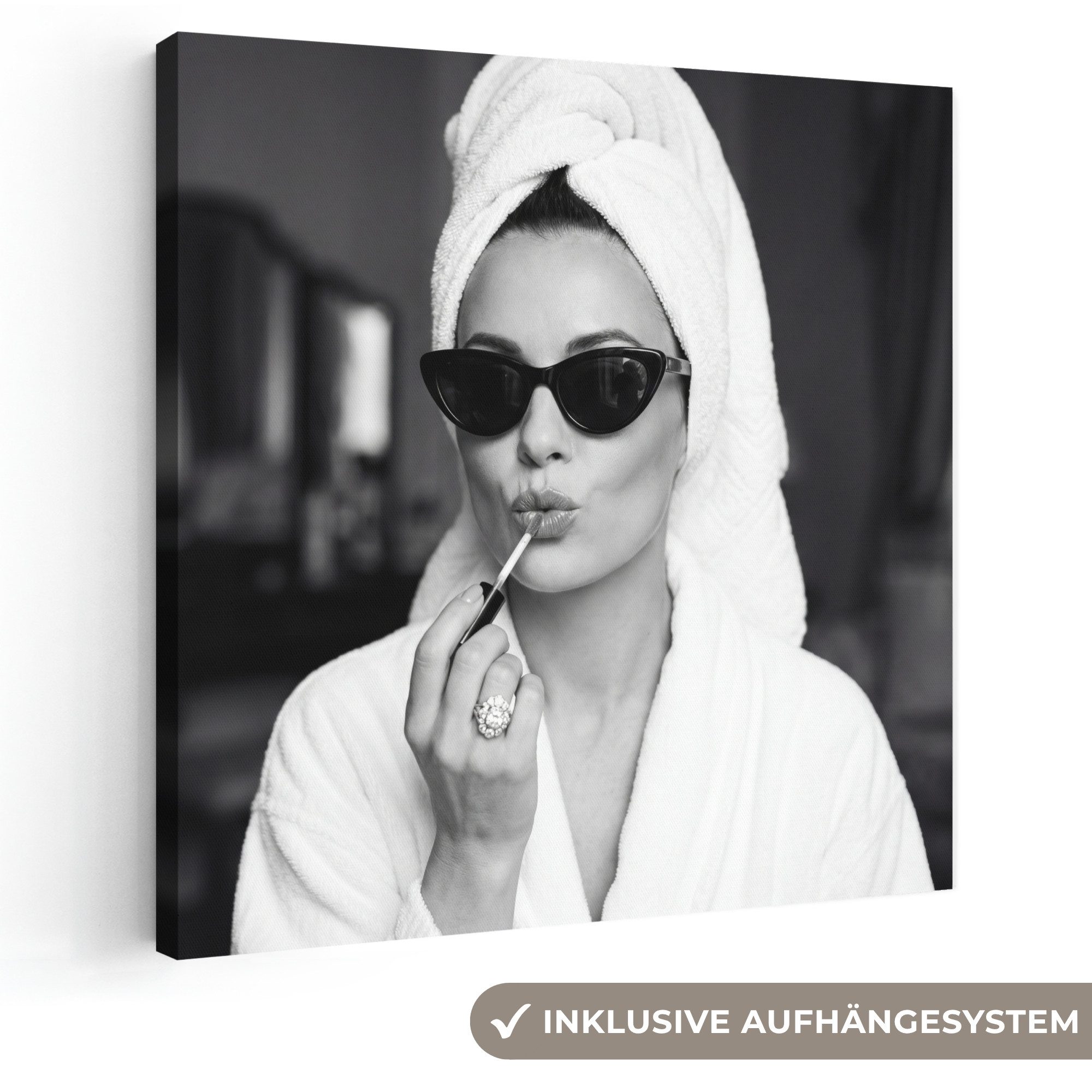 OneMillionCanvasses® Leinwandbild Sonnenbrille - Frauen - Schwarz - Weiß, Fotodruck (1 St), Wandbild, Deko Schlafzimmer Wohnzimmer Flur 20x20 cm