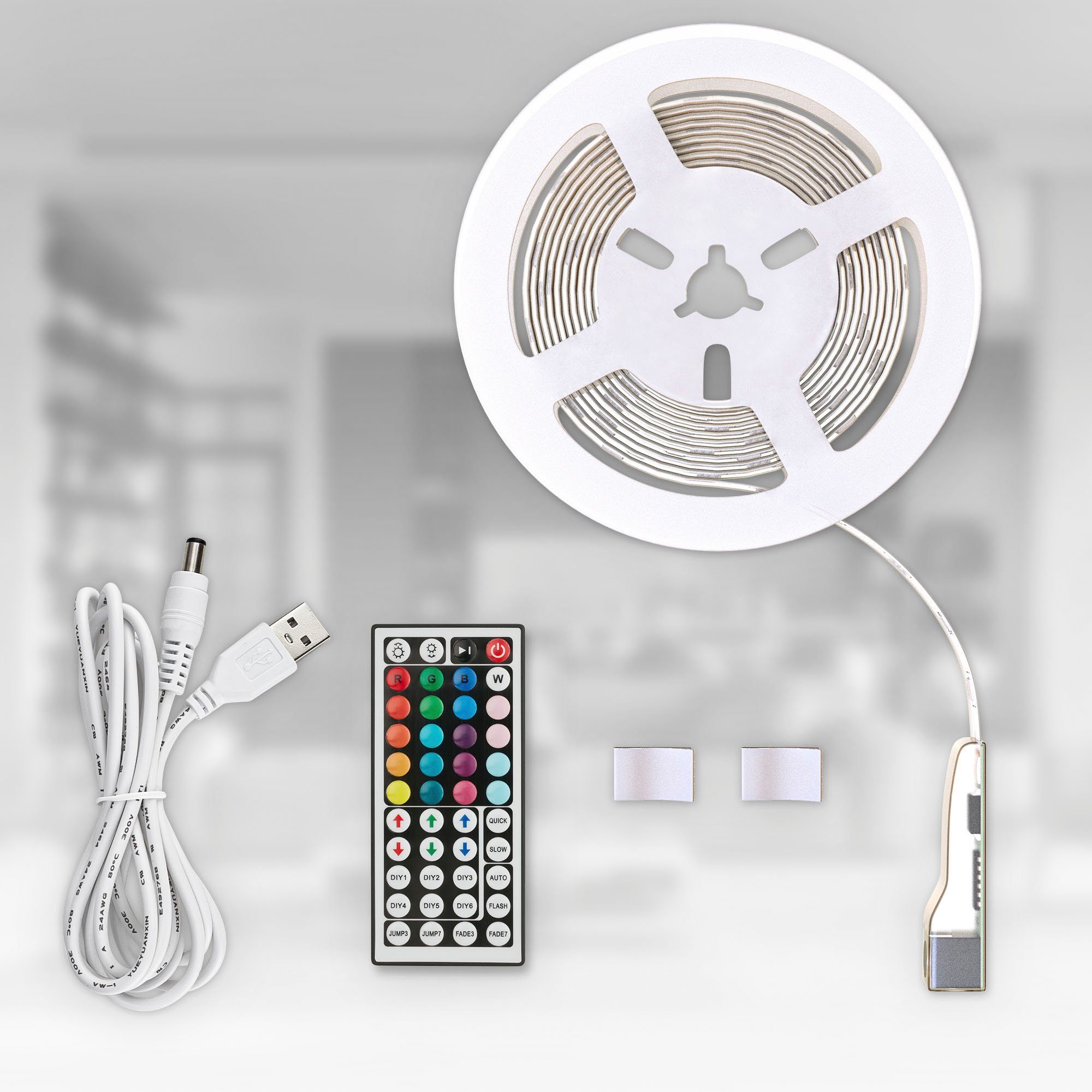 selbstklebend LED Strip, mit USB Lichtleiste, B.K.Licht LED-Streifen Fernbedienung, 150-flammig,