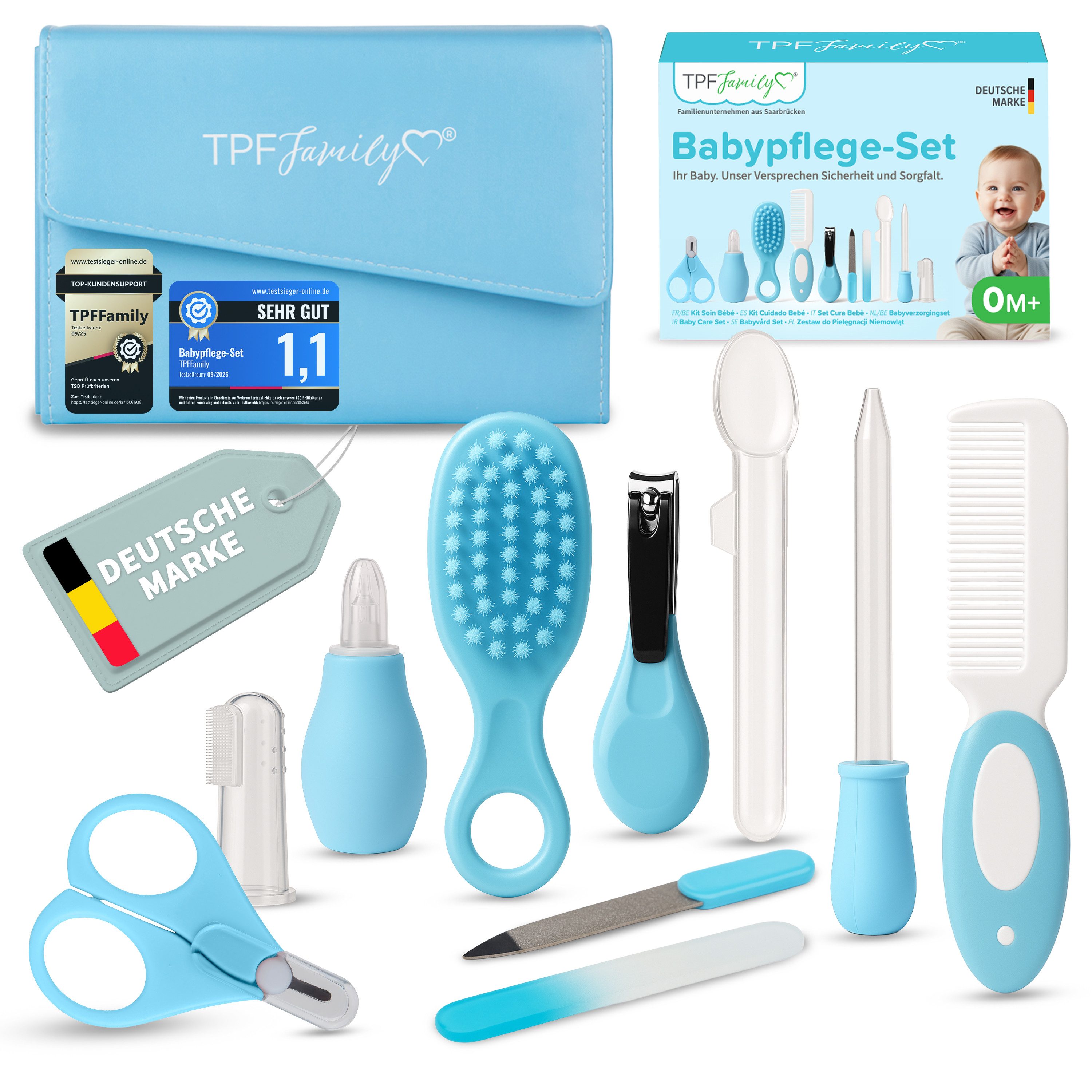 TPFFamily Babypflege-Set Neugeborene inkl. aller Pflegeartikel, 10 tlg., 10-tlg. Erstausstattung fürs Baby - Schönes Geschenkset zur Geburt