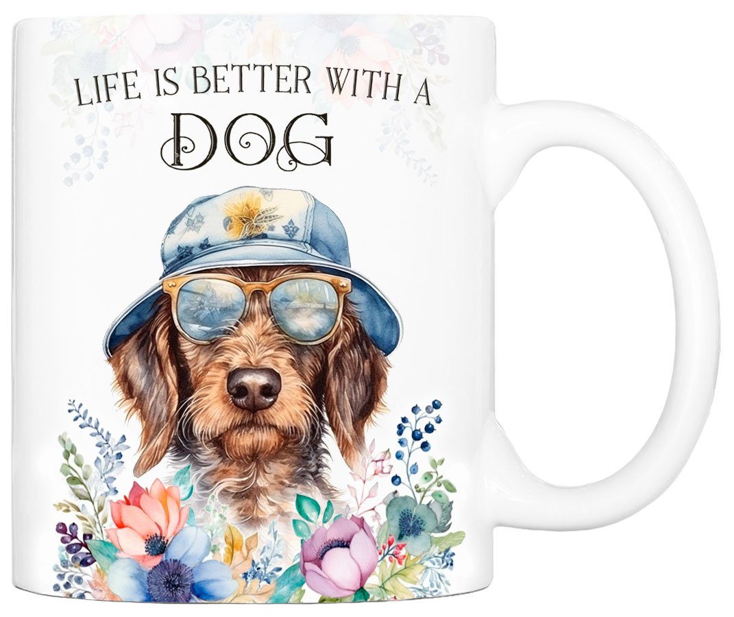 Cadouri Tasse RAUHAARDACKEL - Kaffeetasse für Hundefreunde, Keramik, mit Hunderasse, beidseitig bedruckt, handgefertigt, Geschenk, 330 ml