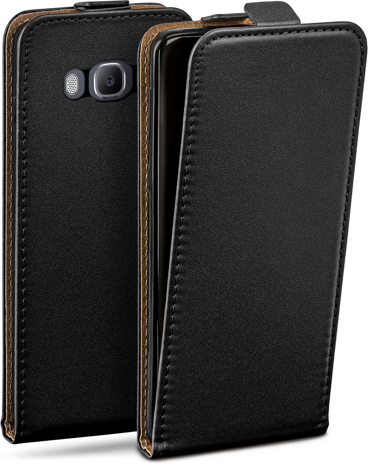 moex Handyhülle für Samsung Galaxy J7 (2016) Hülle Klappbar Flip Case Schwarz 5,5 Zoll, 360 Grad Schutz Handytasche Leder Optik PU Lederhülle Cover Klapphülle