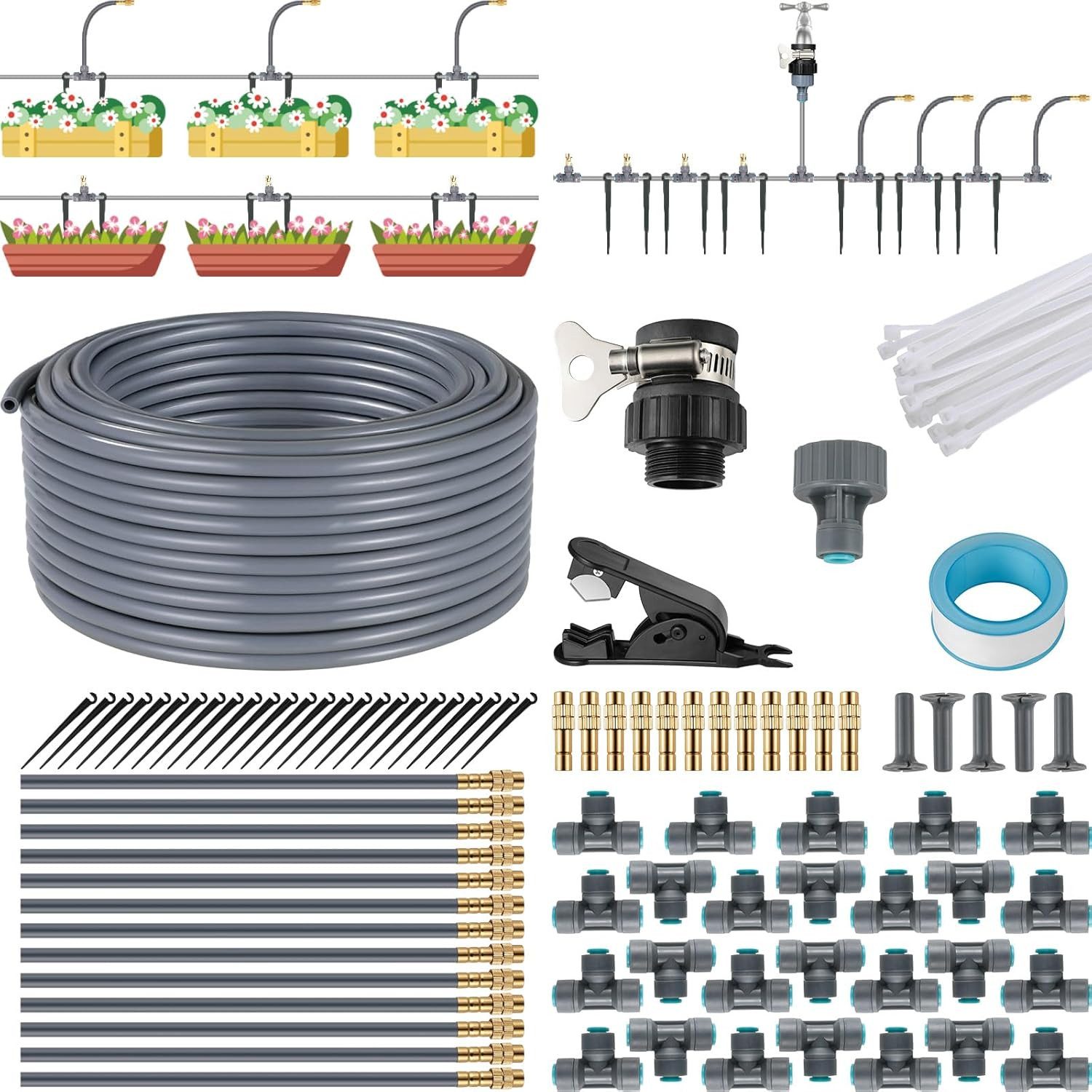 TLGREEN Bewässerungssystem 360° flexibel einstellbar Gartenbewässerungssystem, (20/25M Bewässerungsrohre Bewässerungssets, Quick-connect DIY Micro Drip System Bewässerung Kit,Misting System), für Garten Pflanzen, Landschaft, and Gewächshaus