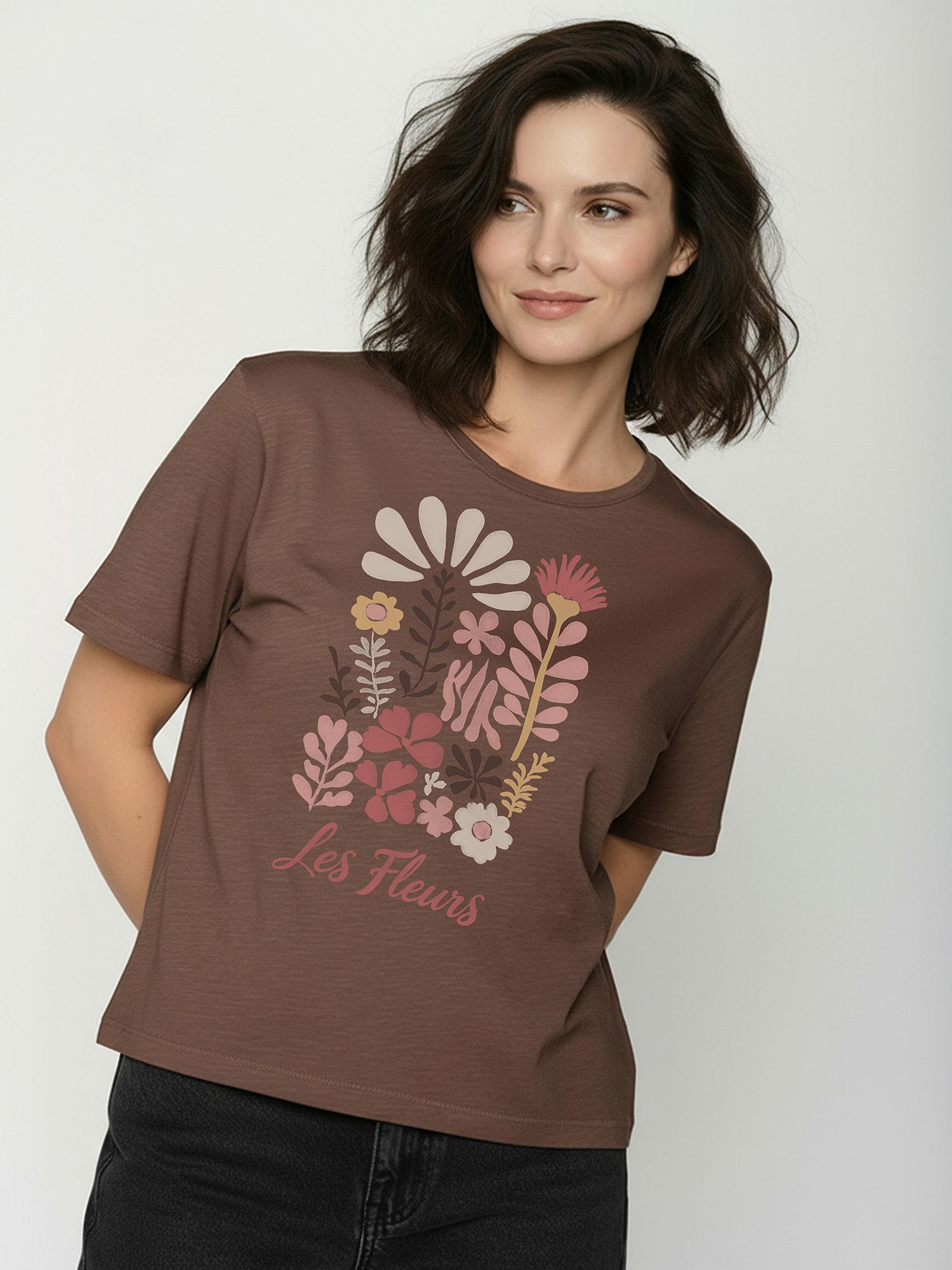 GreenBomb T-Shirt Nova Les Fleurs (1-tlg., 1) Flammgarn, lockerer Schnitt, entspannter längerer Ärmel
