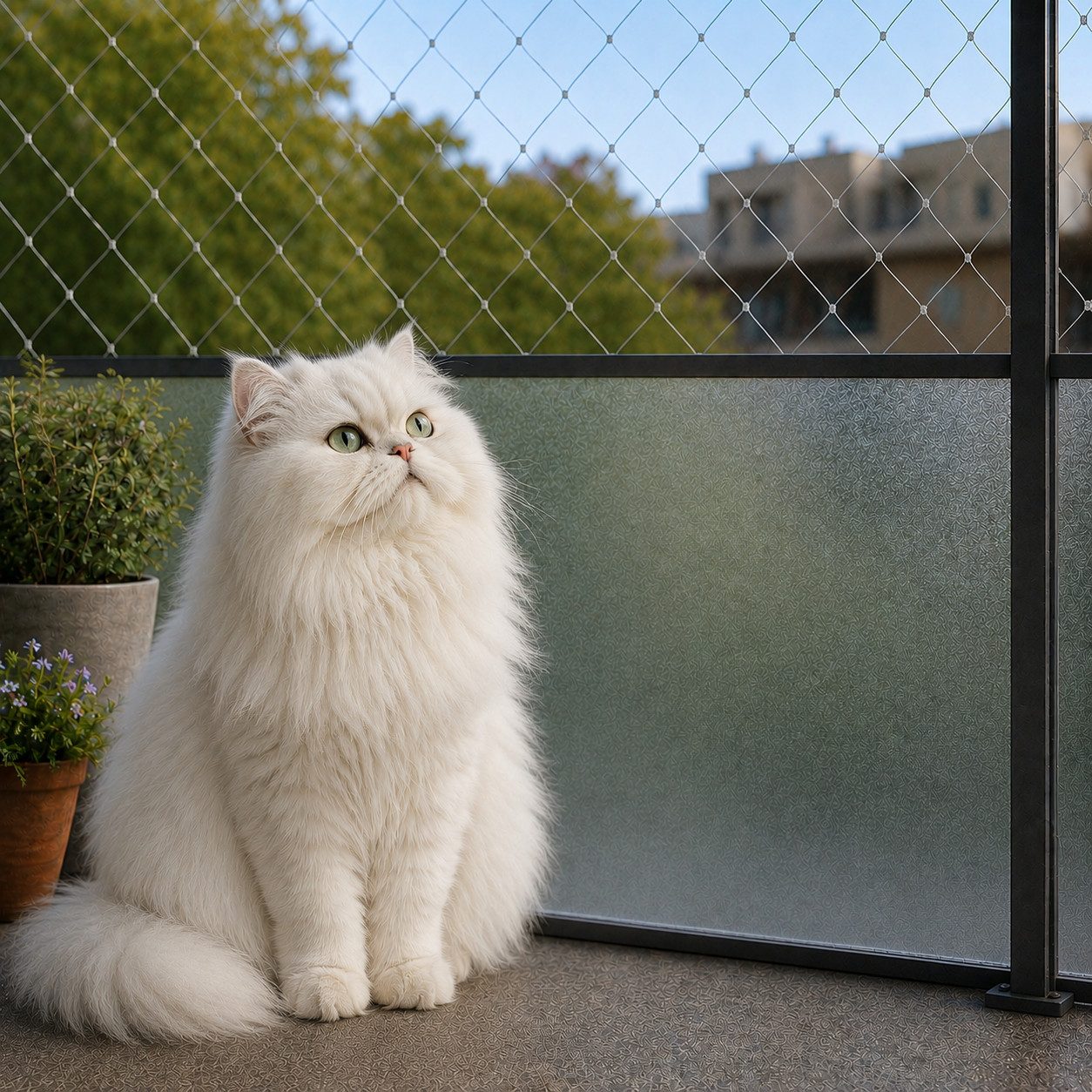 belviona Schutznetz für Katzen, sicher auf Balkon & Terasse, transparent 3x4 m, BxL: 4x3 m, (1-St), Balkonschutznetz mit Zubehör, UV-beständig, zuschneidbar & langlebig
