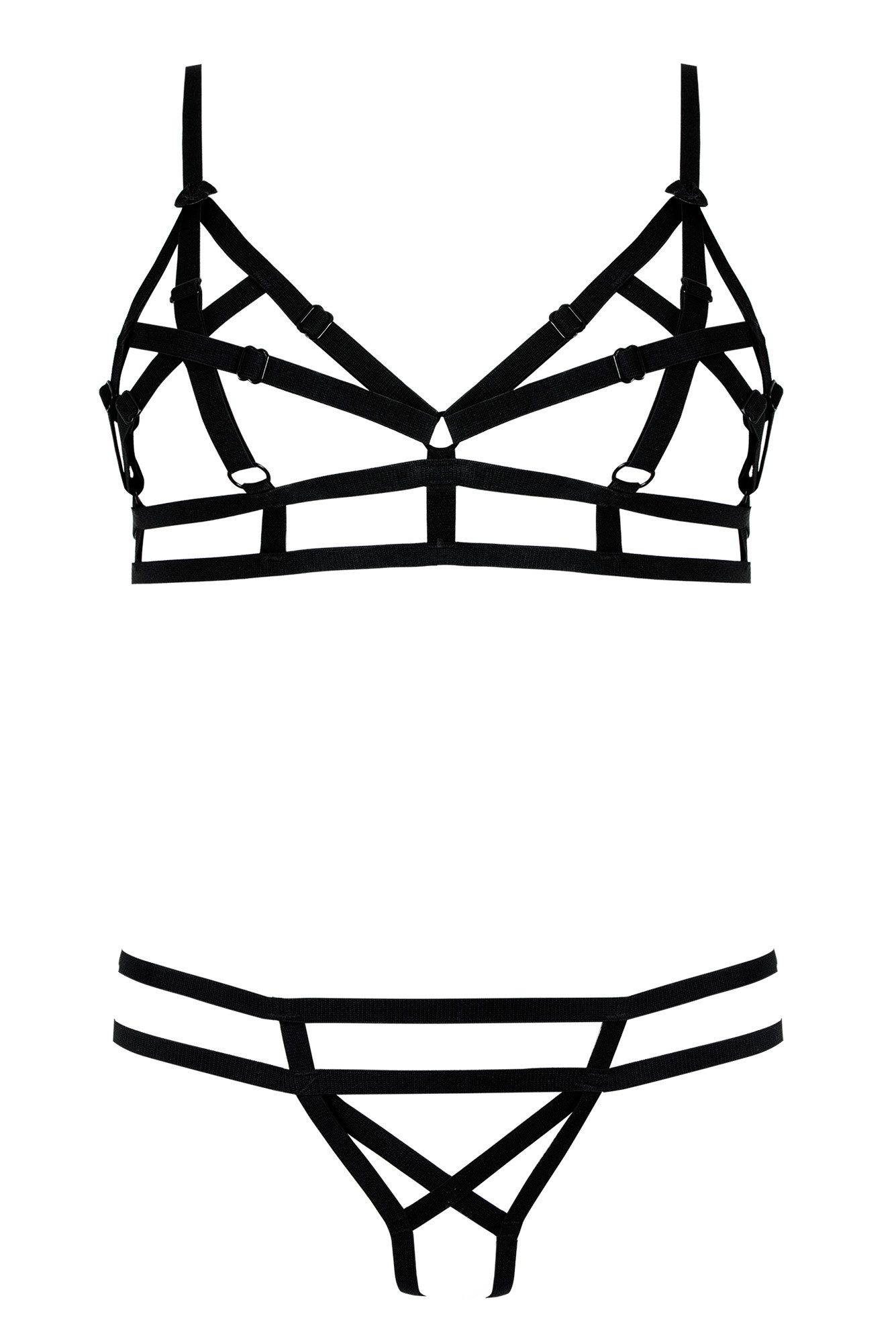 Anais apparel Set: Dekolleté-BH Damen Dessous fetisch Set BH und Slip aus Gummibänder schwarz