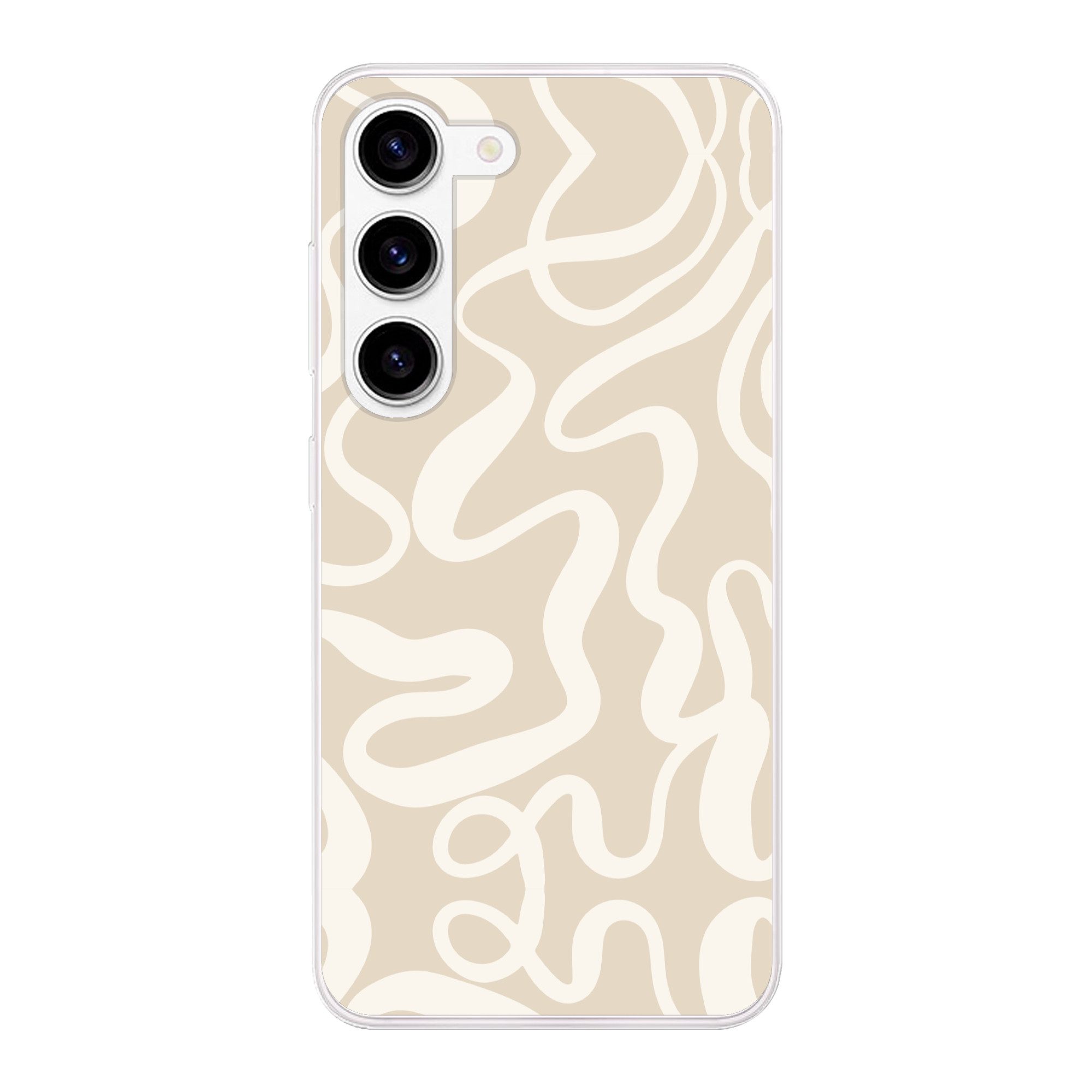 MuchoWow Handyhülle für Samsung Galaxy S23 Linien - Abstrakt - Beige - Weiß - Minimalistis, Phone Case, Silikon, Schutzhülle Dünn