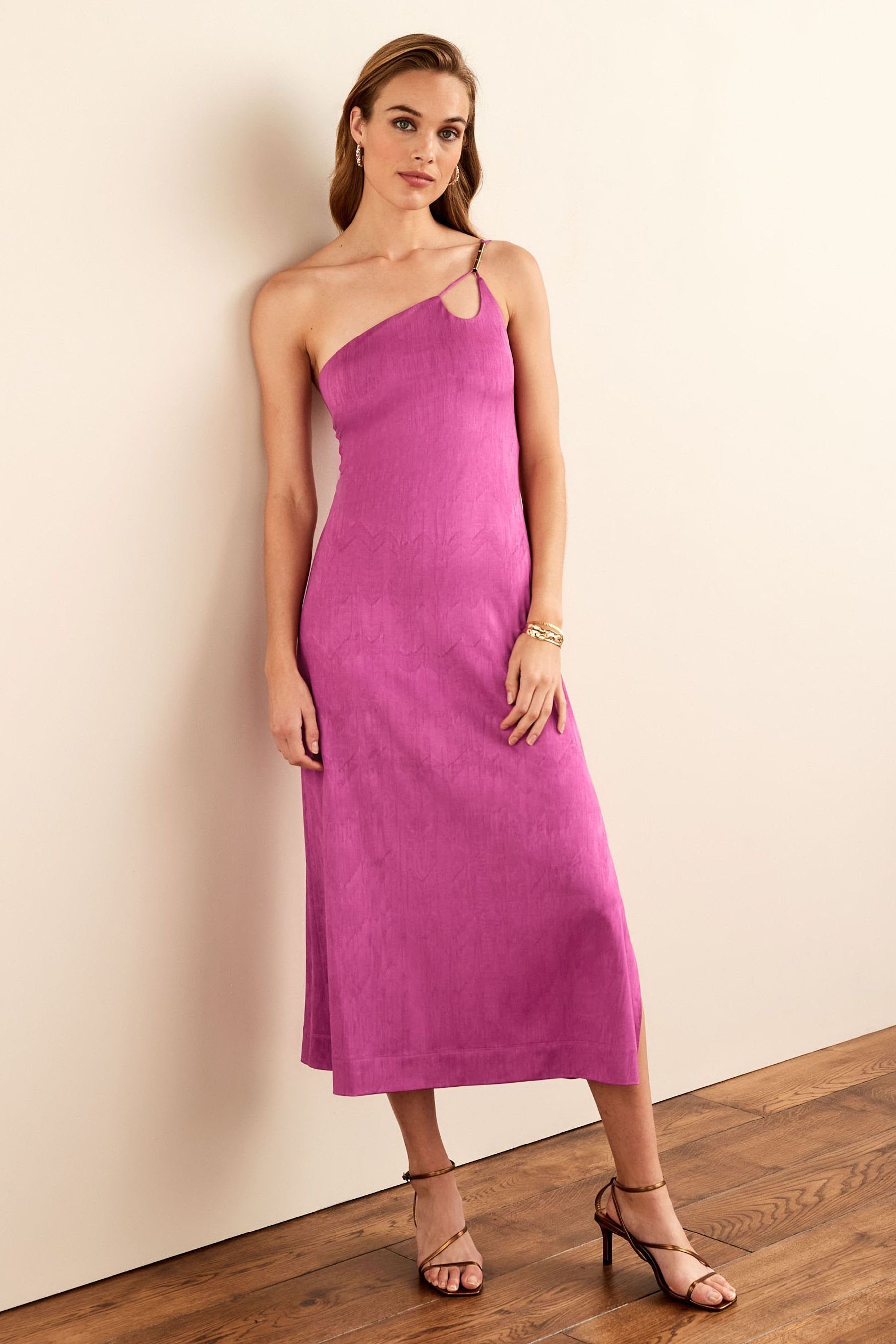 (1-tlg) in Next Satin Unterkleid aus Midilänge One-Shoulder-Kleid One-Shoulder Pink