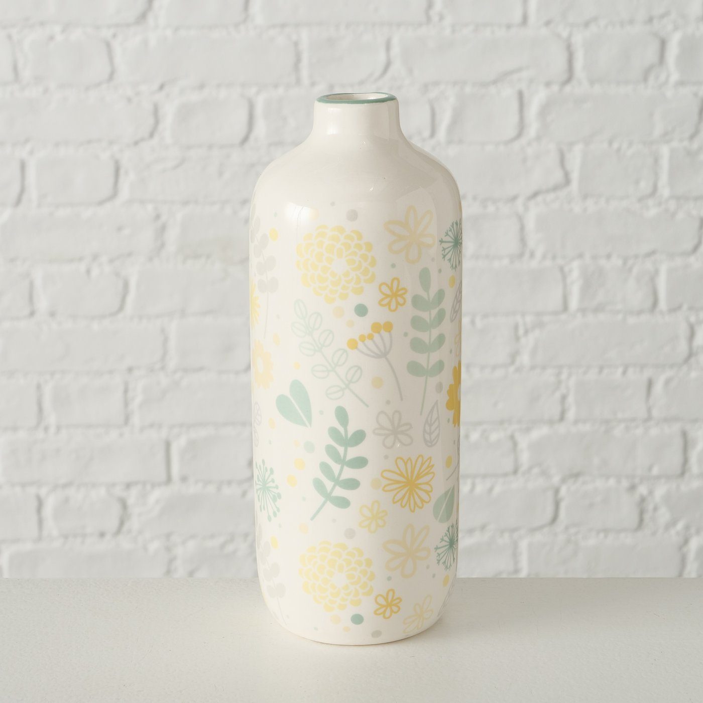 BOLTZE Dekovase 2er Set "Linga" in St) aus Keramik beige/gelb/grün, Vase Blumenvase (2
