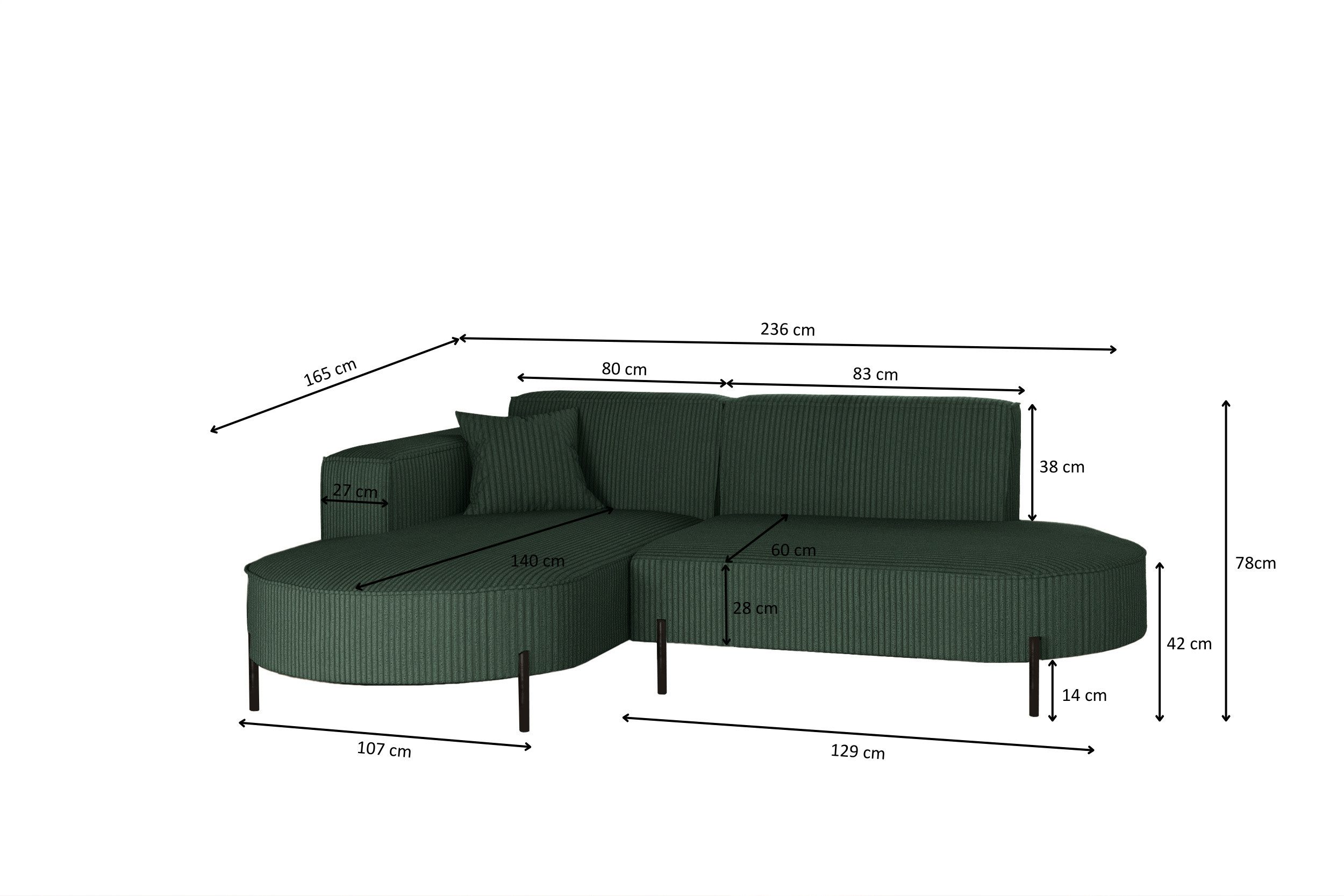 Kaiser Möbel Ecksofa Sofa L-Form Designer Modena Rein stoff Noel, Quelle, Poso