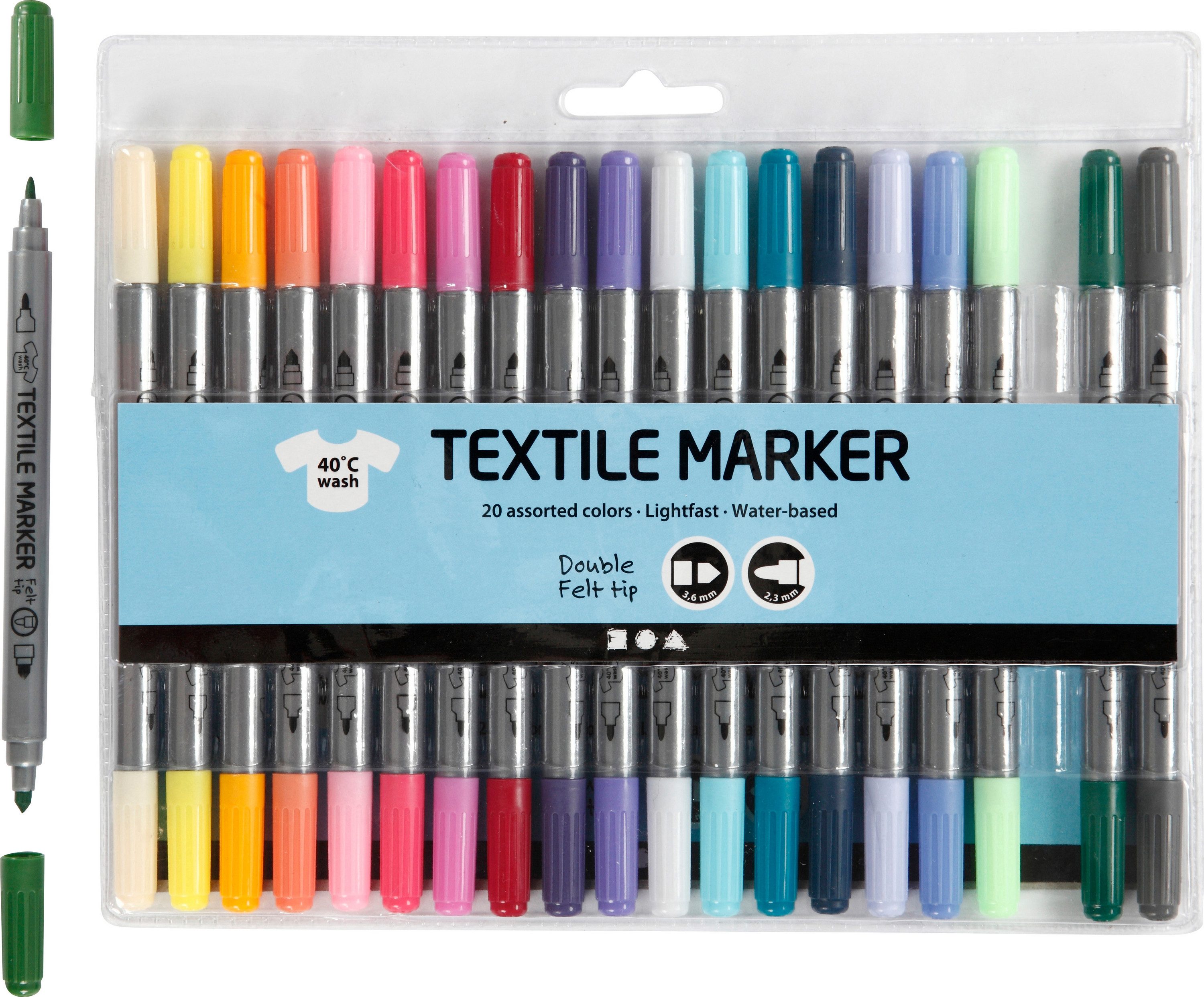 creativ company Textilmarker Stoffmalstifte Zusatz-Farben, 20 Stück