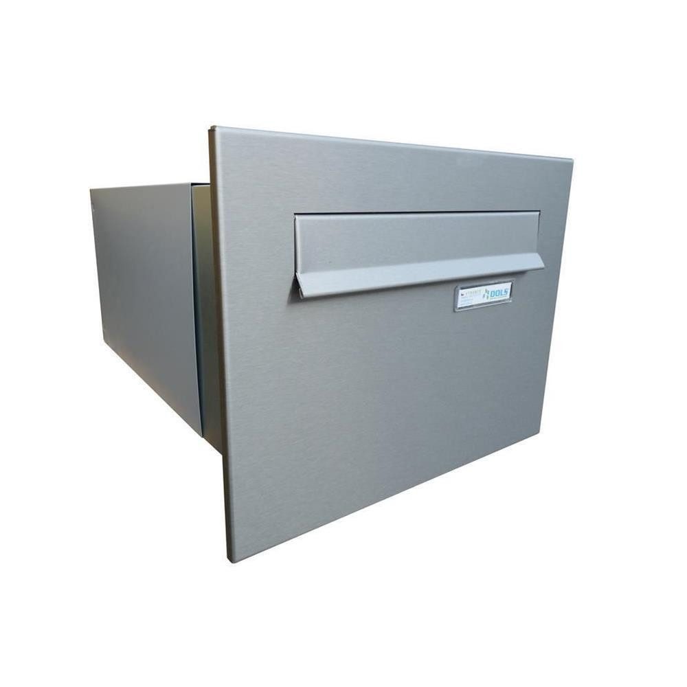Letterbox24 Briefkasten B-242 XXL Edelstahl Mauerdurchwurf Briefkasten (Tiefe: 39-62 cm), mit Namensschild