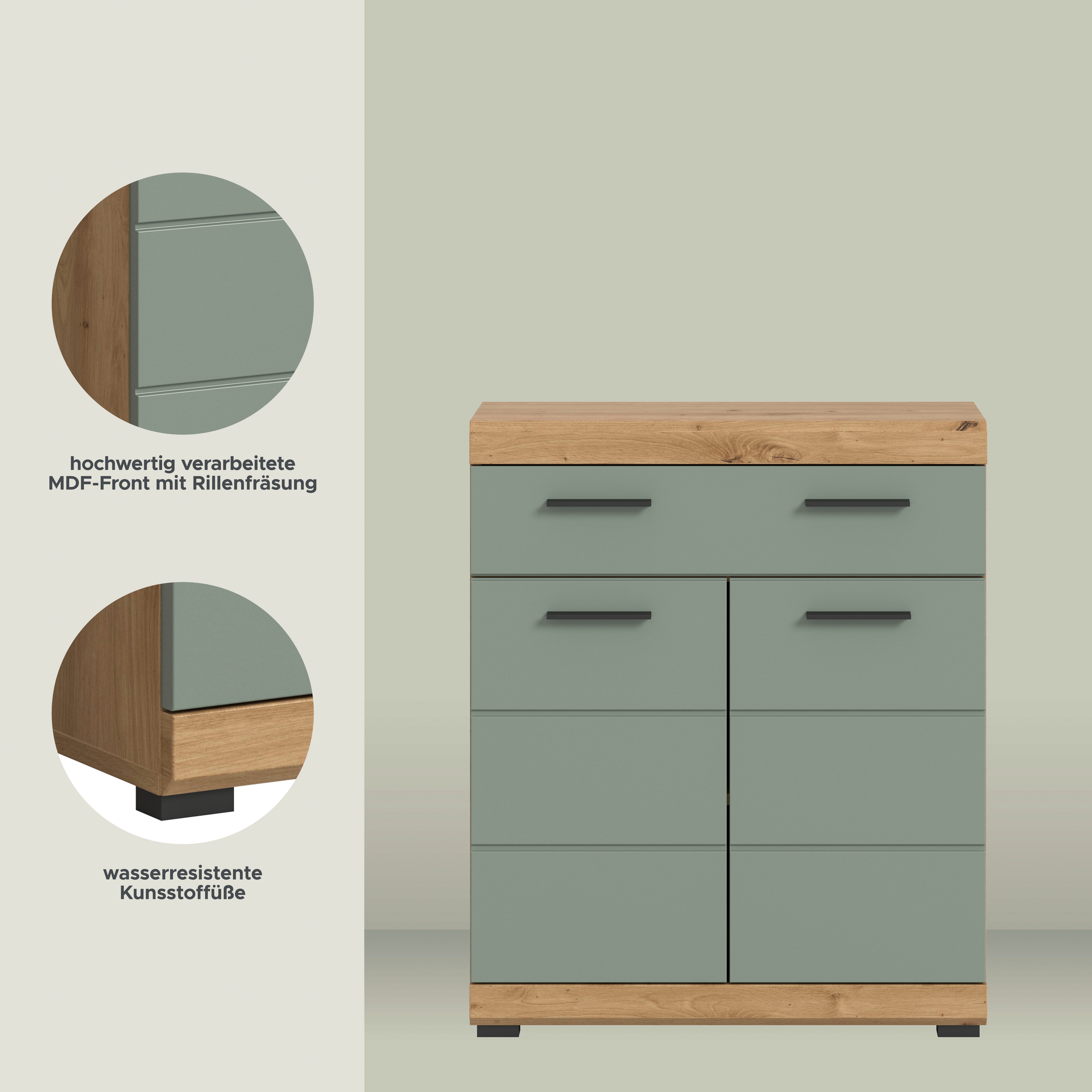 welltime Unterschrank SIENA, Breite 74cm, 2 Tür, 1 Schubkasten, 2 Fächer, MDF-Front (TOPSELLER) in verschiedenen Farben erhältlich, Badmöbel, Badschrank, Kommode, Bad