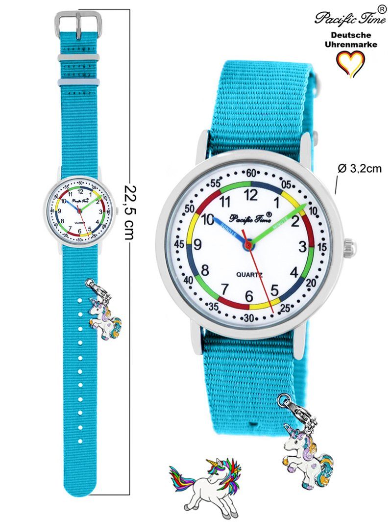 Wechselarmband First - Quarzuhr und Einhorn mit Charms, hellblau Kinder Design Time Match Armbanduhr Lernuhr Versand Pacific Gratis Mix