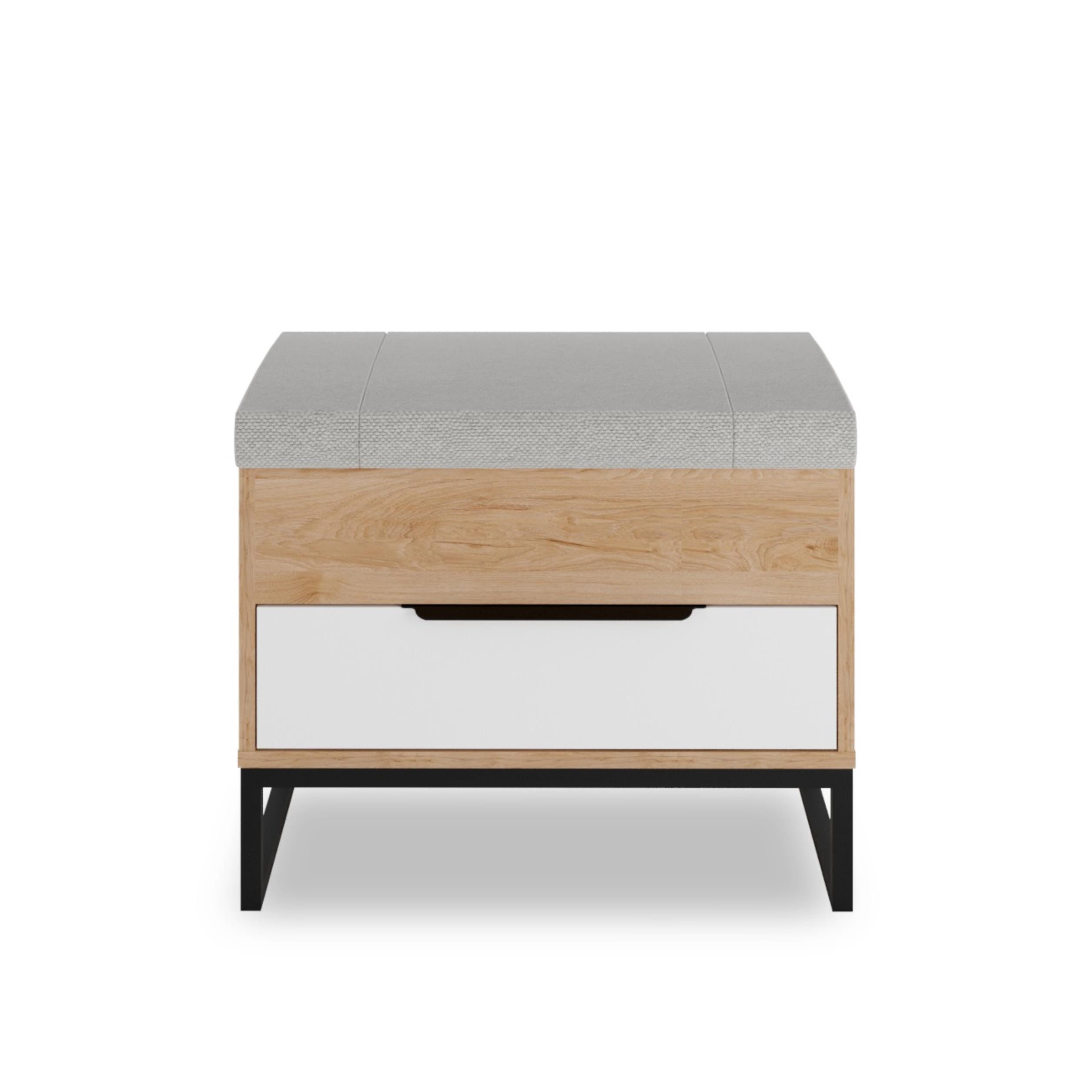 Furnix Sitzbank LENDRI mit gepolstertem Sitz und Schublade Hickory/Weiß, Maße Hocker 59x49x41 cm, Design & Funktion