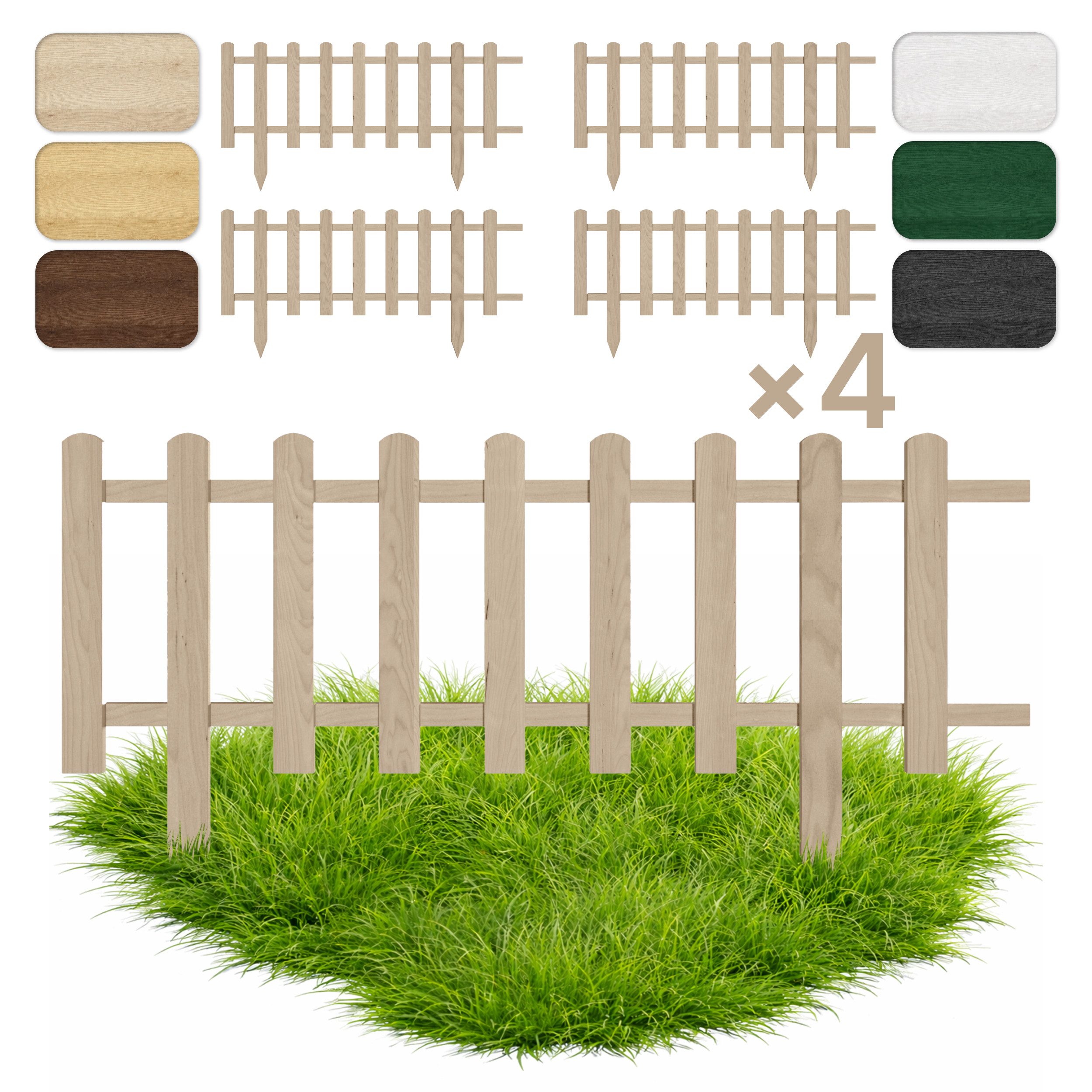 Floranica Zierzaun Vorgartenzaun, Beeteinfassung, Beetumrandung, Steckzaun Zierzaun, (20 x 100 cm, 4-St., Unbehandelt), Gartenzaun aus Holz für Wege Beeten, Dekozaun Lattenzaun
