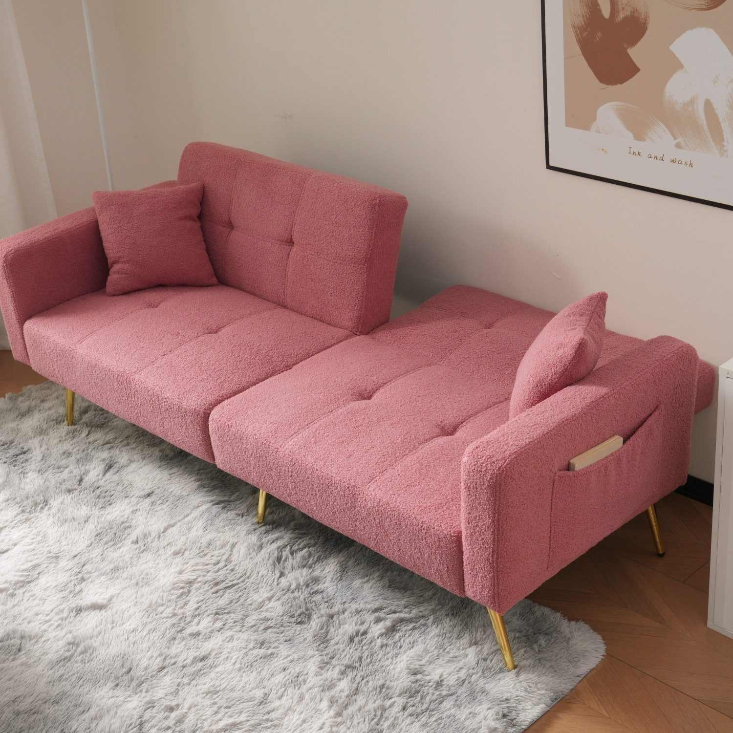 ANYSUN Schlafsofa Zweisitzer Schlafsofa verstellbarem Winkel Ecksofa mit Bettfunktion, Schlafsofa mit Bettfunktion, verstellbarem Winkel, Klappsofa,Gästebett,mit Kissen und seitlichen Aufbewahrungstaschen