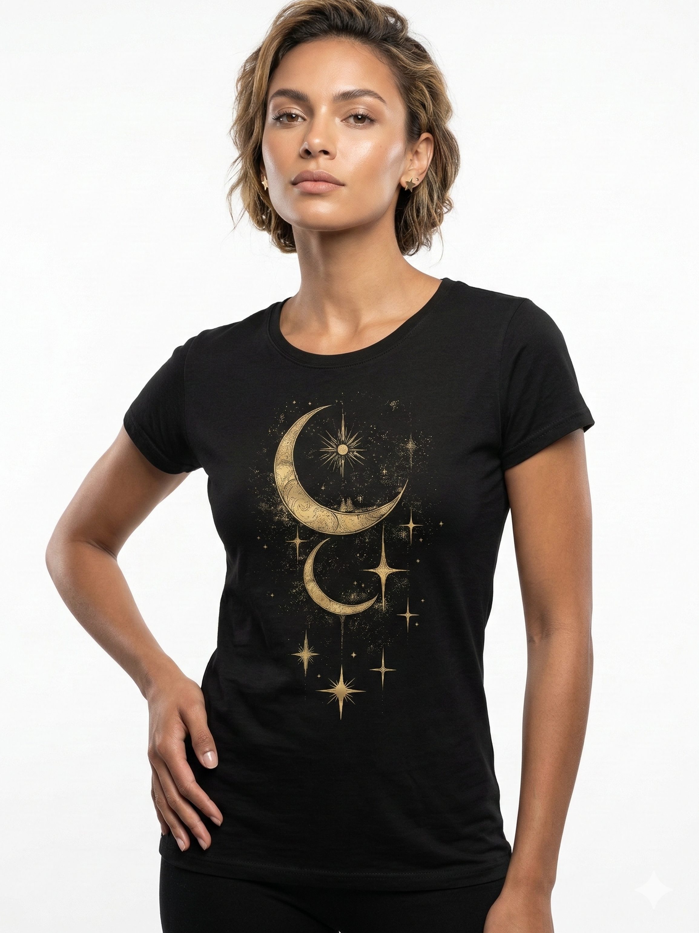 MAKAYA Print-Shirt Damen Stern Motiv Mond Top Vintage Aufdruck Frauen Kurza günstig online kaufen
