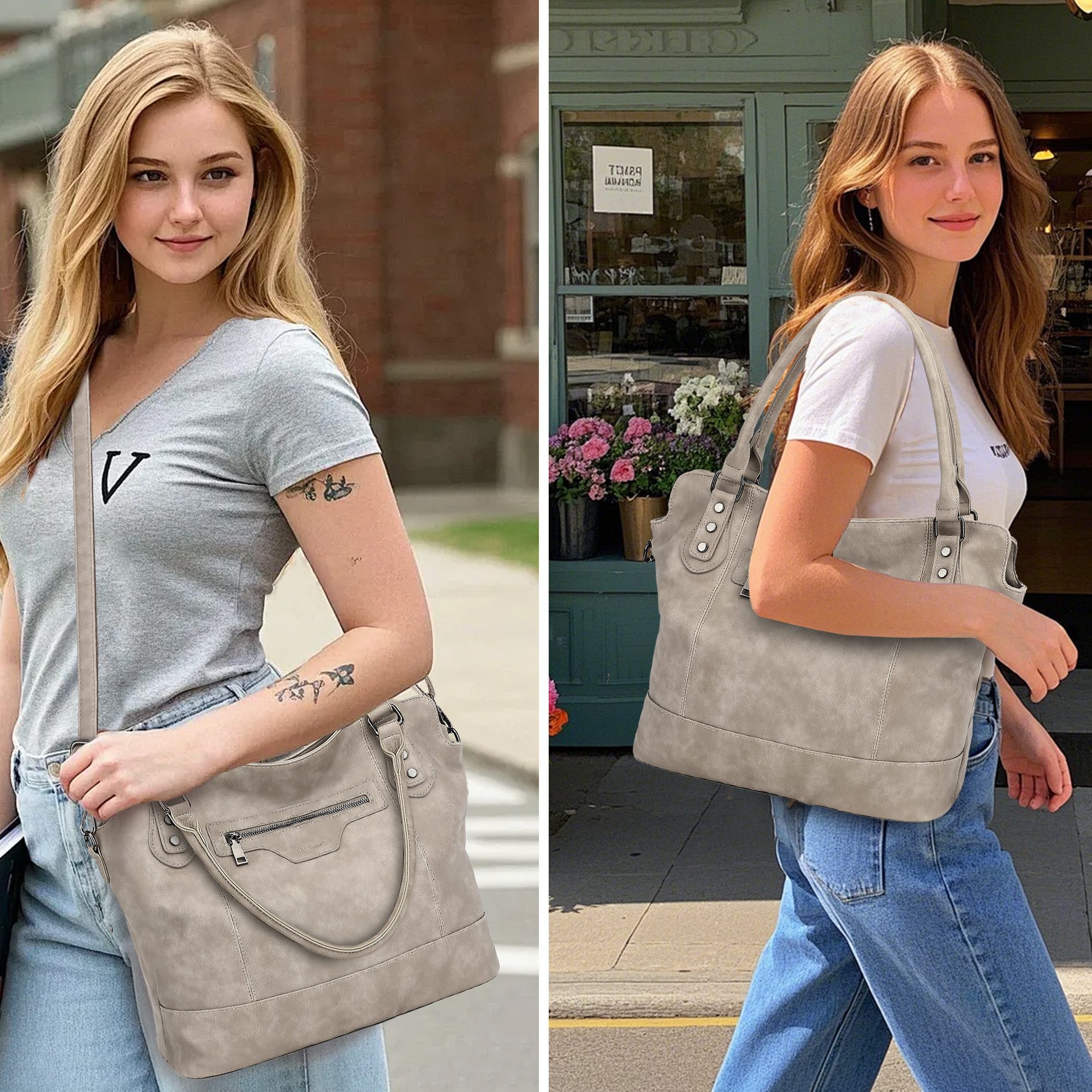 TAN.TOMI Handtasche Damen Schultertasche - Set Shopper Umhängetasche Henkeltasche, Mit abnehmbarem Schultergurt für Einkauf Reise Büro Schule