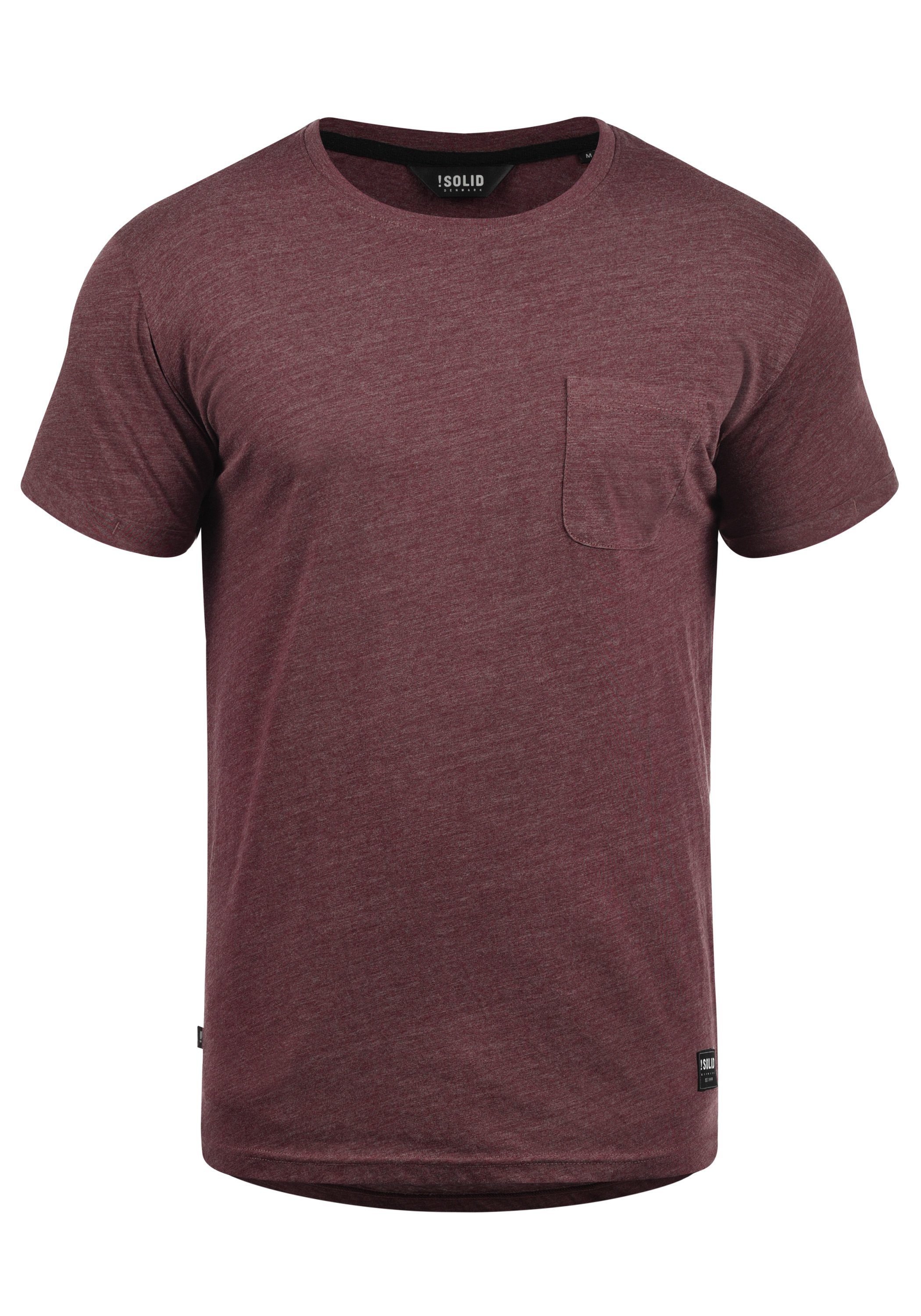 !Solid Rundhalsshirt SDBob Kurzarmshirt mit Brusttasche Wine Red Melange (8985) | T-Shirts