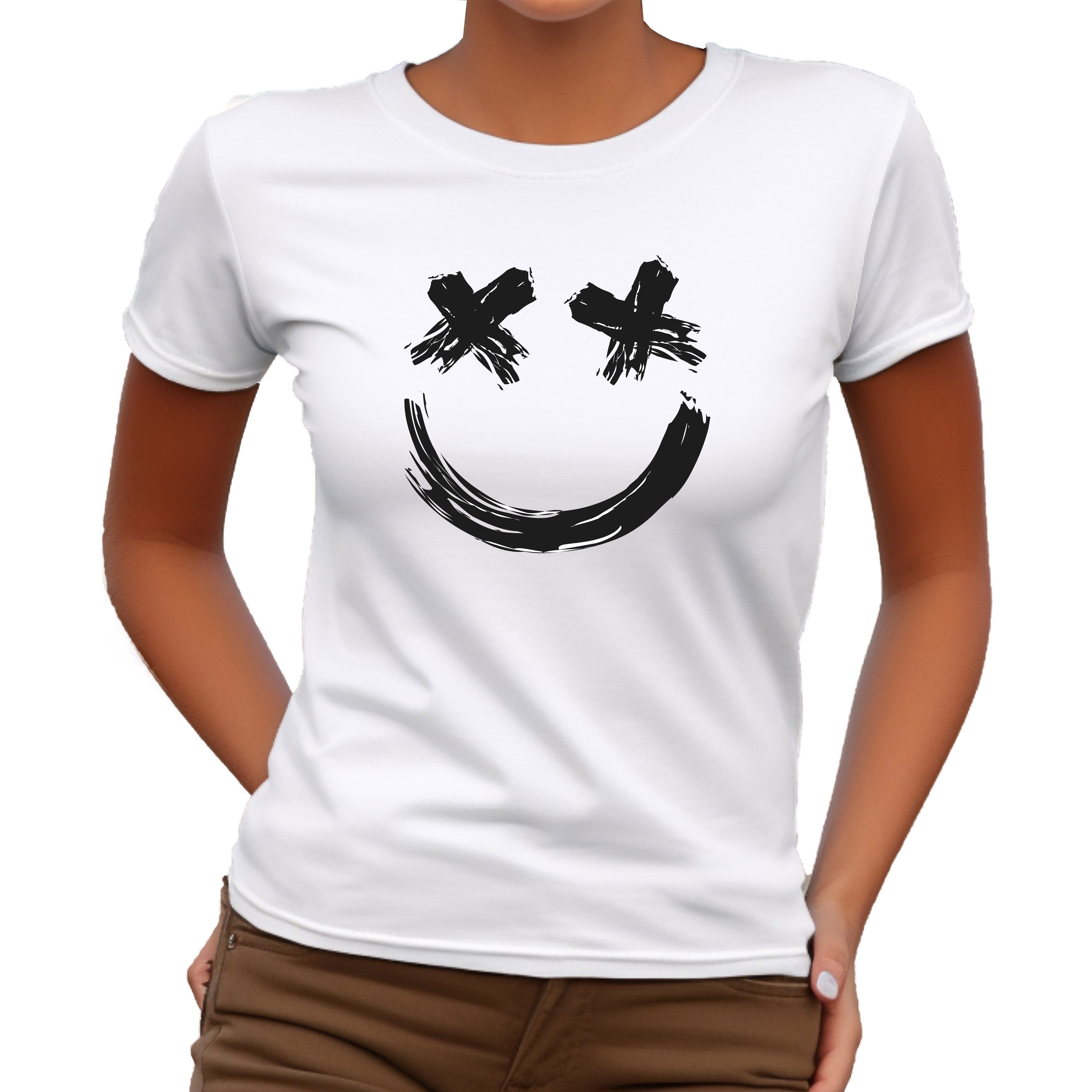 Banco T-Shirt Damen Unifarben Smiley Gesicht Größe XS bis 6XL günstig online kaufen