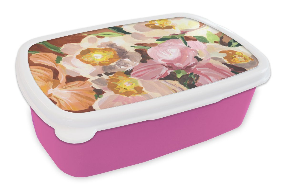 Kunst, Lunchbox Brotdose (2-tlg), Kunststoff, Pflanzen Kunststoff Brotbox für - - Orchidee Erwachsene, rosa Blumen MuchoWow - Mädchen, Kinder, Snackbox,