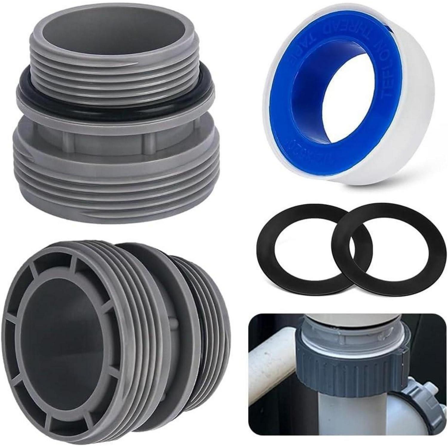 LuxusKollektion Entwässerungsrinne Schlauchadapter 40mm Poolpumpe Dichtung PTFE 2 Stück Grau A