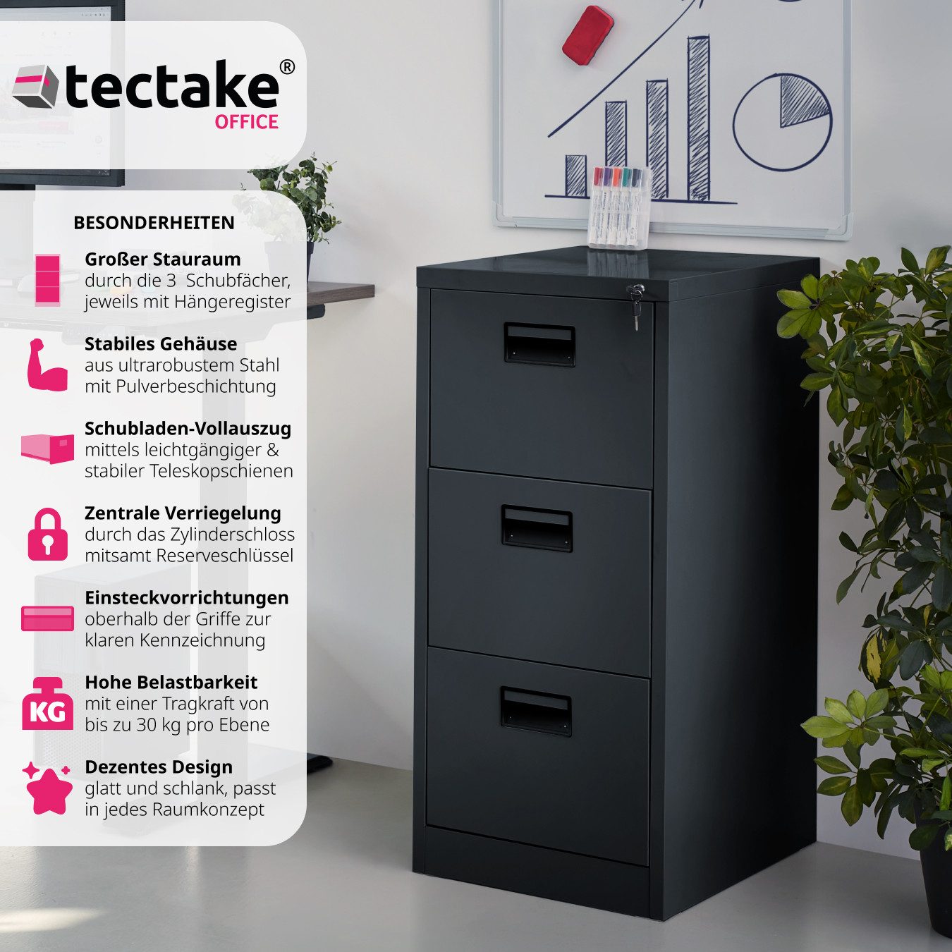tectake Aktenschrank Büroschrank mit 3 Schubladen günstig online kaufen