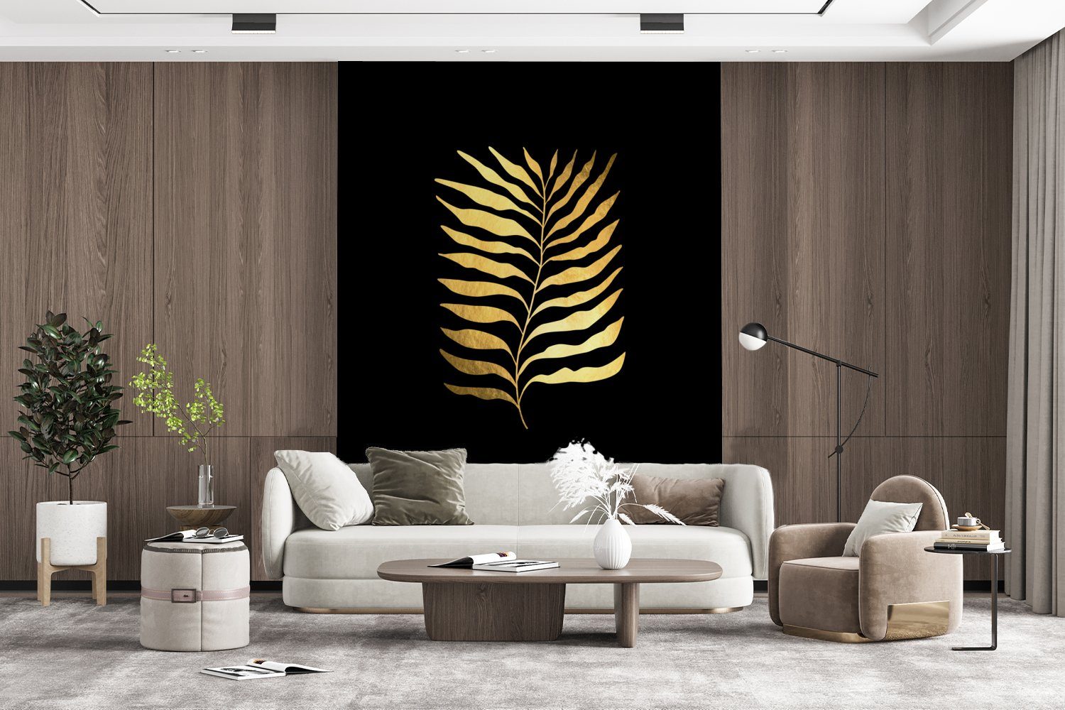 MuchoWow Wandtapete Tapete Wohnzimmer, Natur - Luxus - für - St), Design, Fototapete Vinyl Montagefertig Blätter (4 Matt, bedruckt, Gold -