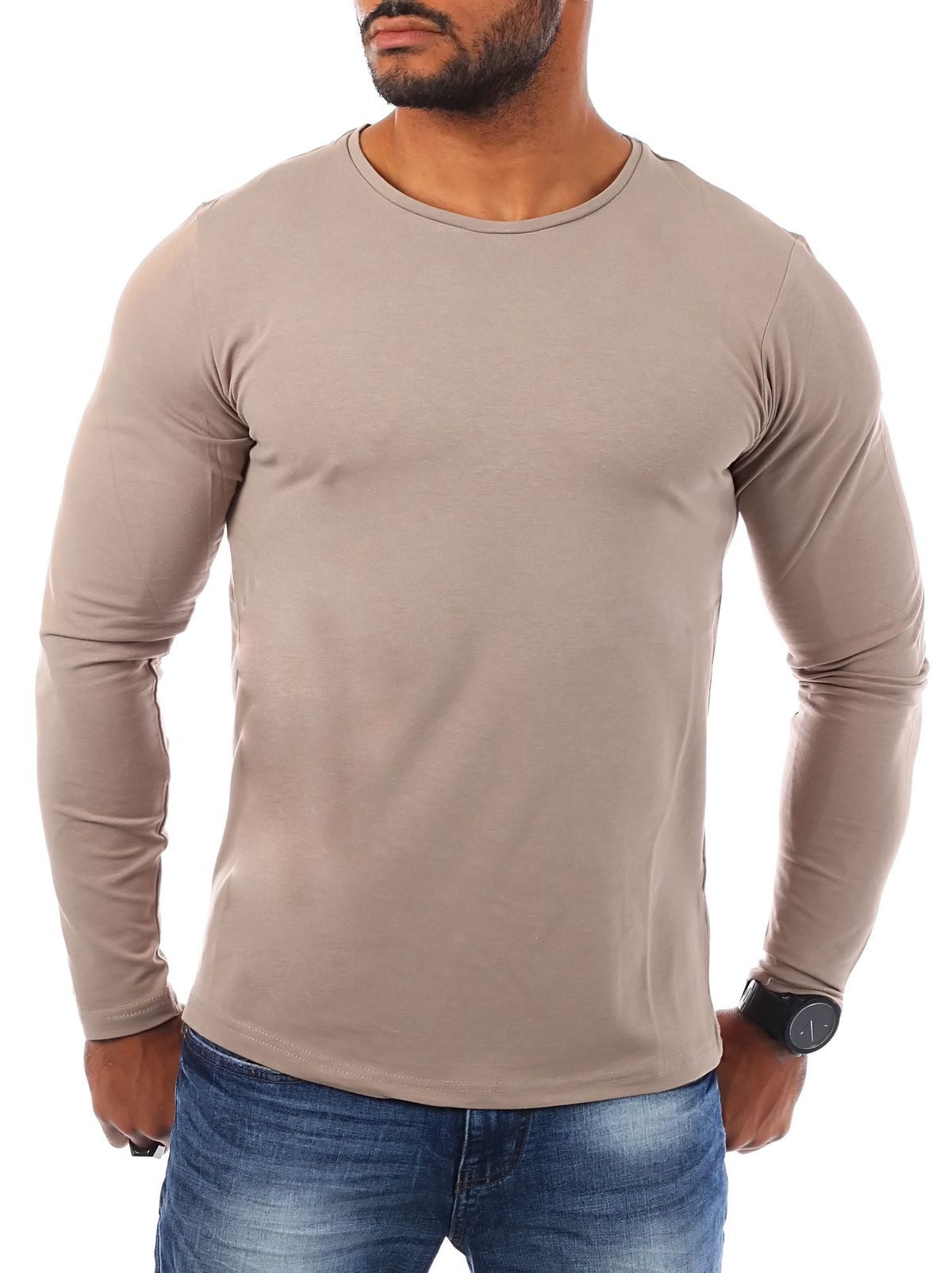 Young & Rich Langarmshirt Herren Uni Basic Longsleeve Rundhals round-Neck Unterziehshirt 2002 Rundhalsauschnitt unifarben langarm slim fit