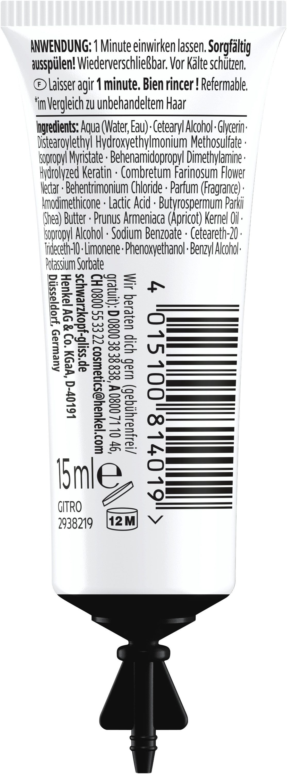 Gliss Haarkur SOS-Intensiv-Kur Total Repair, 10x 15ml, Reise-SET, 10-tlg., Ideale Haarpflege auf Reisen