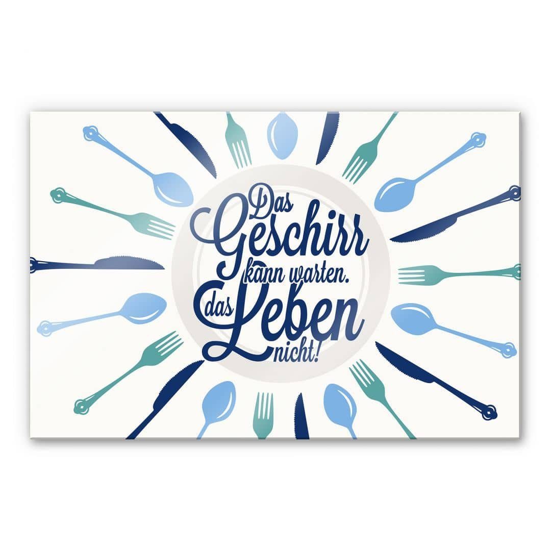 K&L Wall Art Spritzschutz Küche lustiger Schriftzug Geschirr kann warten Leben nicht